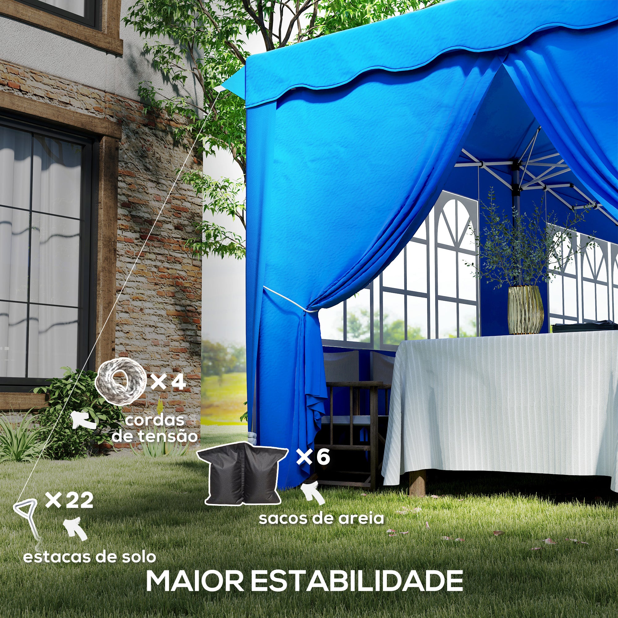 Tenda Dobrável Pop Up – 596x300x315 cm – Azul – Aço e Tecido Oxford