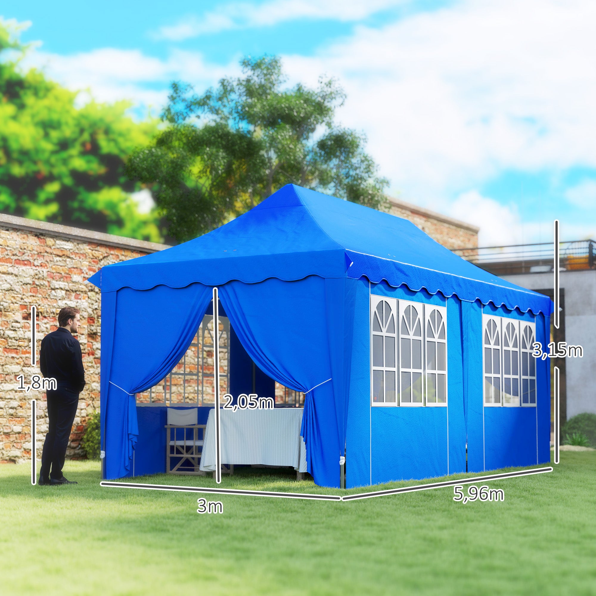 Tenda Dobrável Pop Up – 596x300x315 cm – Azul – Aço e Tecido Oxford