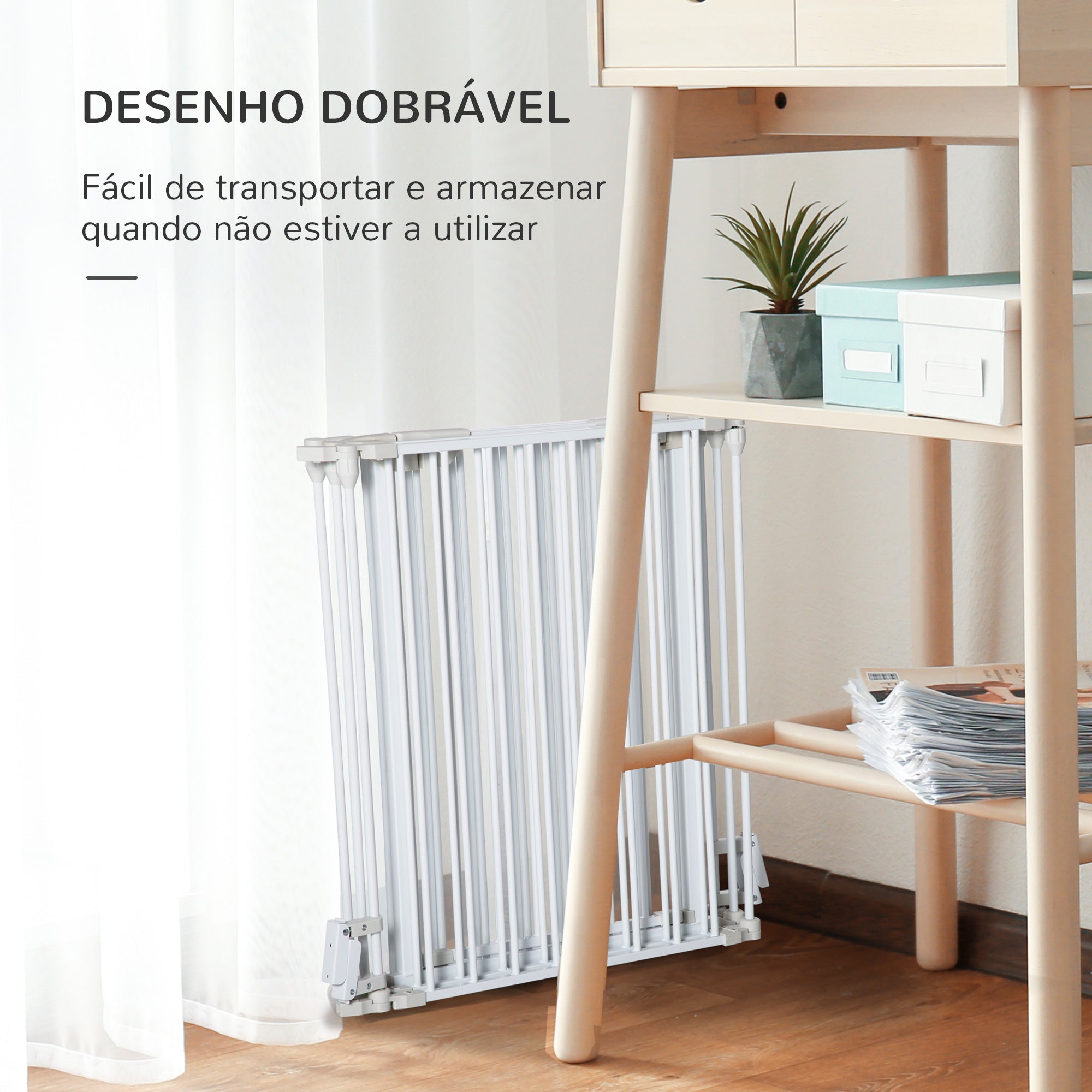 Barreira de Segurança para Animais de Estimação – 300x74,5 cm – Branco – Metal