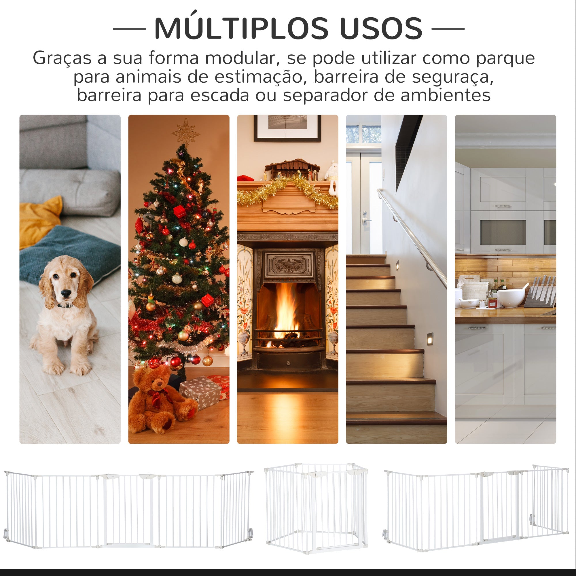 Barreira de Segurança para Animais de Estimação – 300x74,5 cm – Branco – Metal