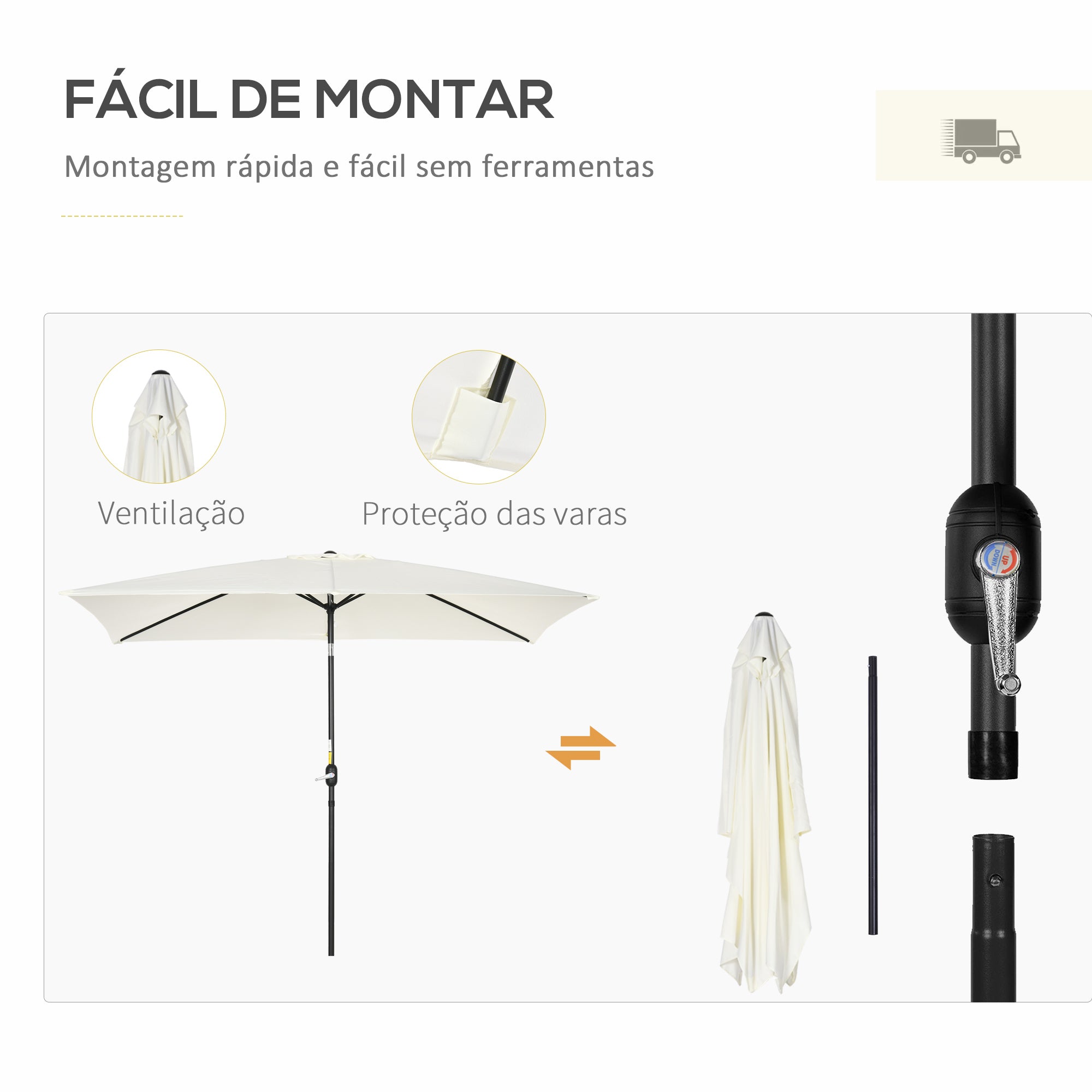 Chapéu de Sol Retangular 195x295x240 cm - Creme Branco