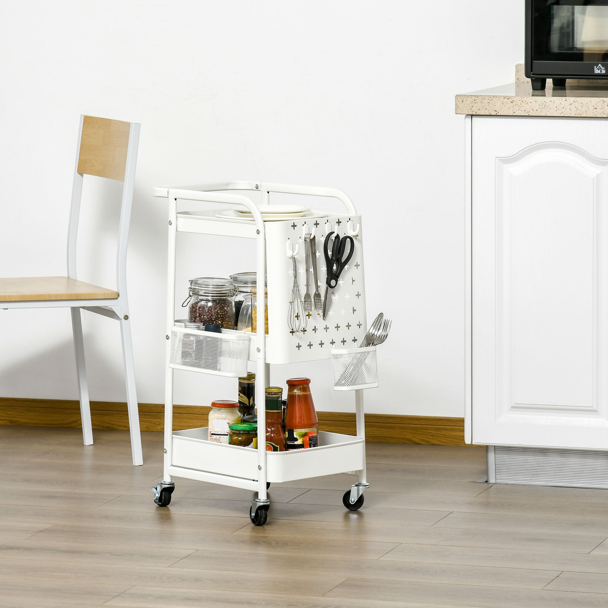 Carrinho de Cozinha – 51,5x32x75,6cm – Branco – Aço e Plástico PP