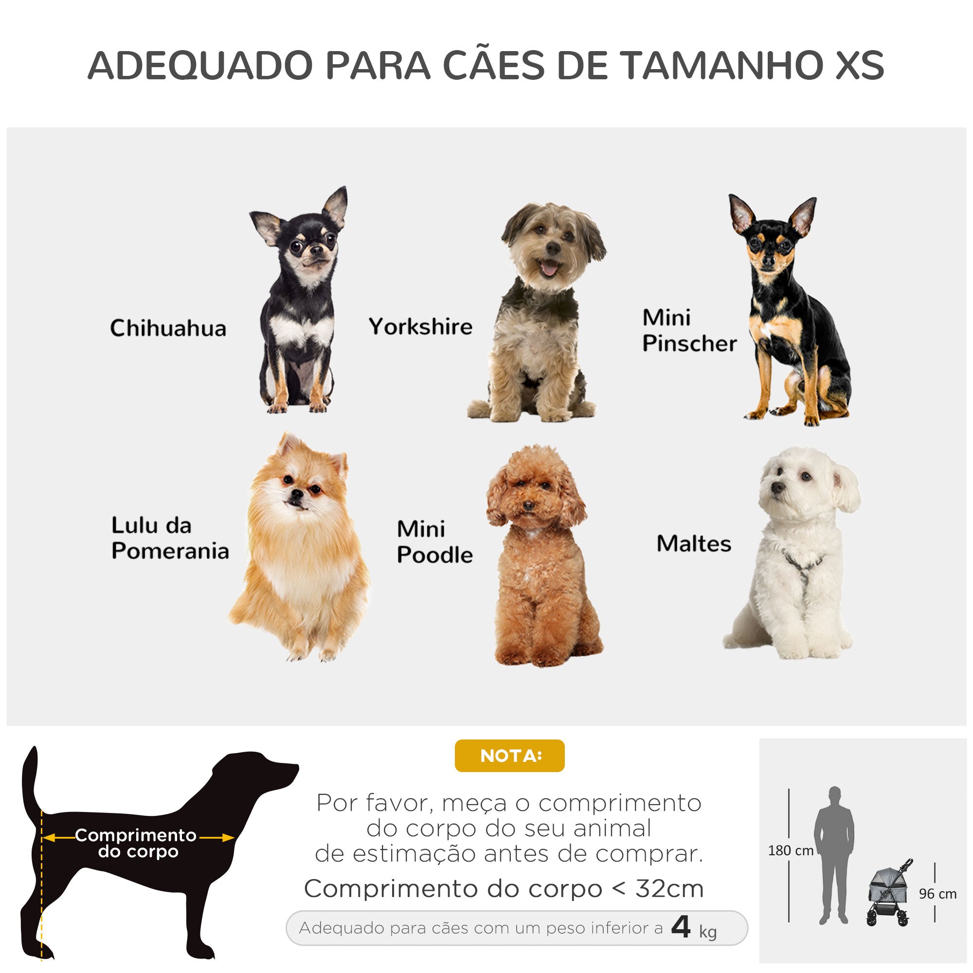 Carrinho de Animal de Estimação Dobrável Cinza 67x45x96 cm