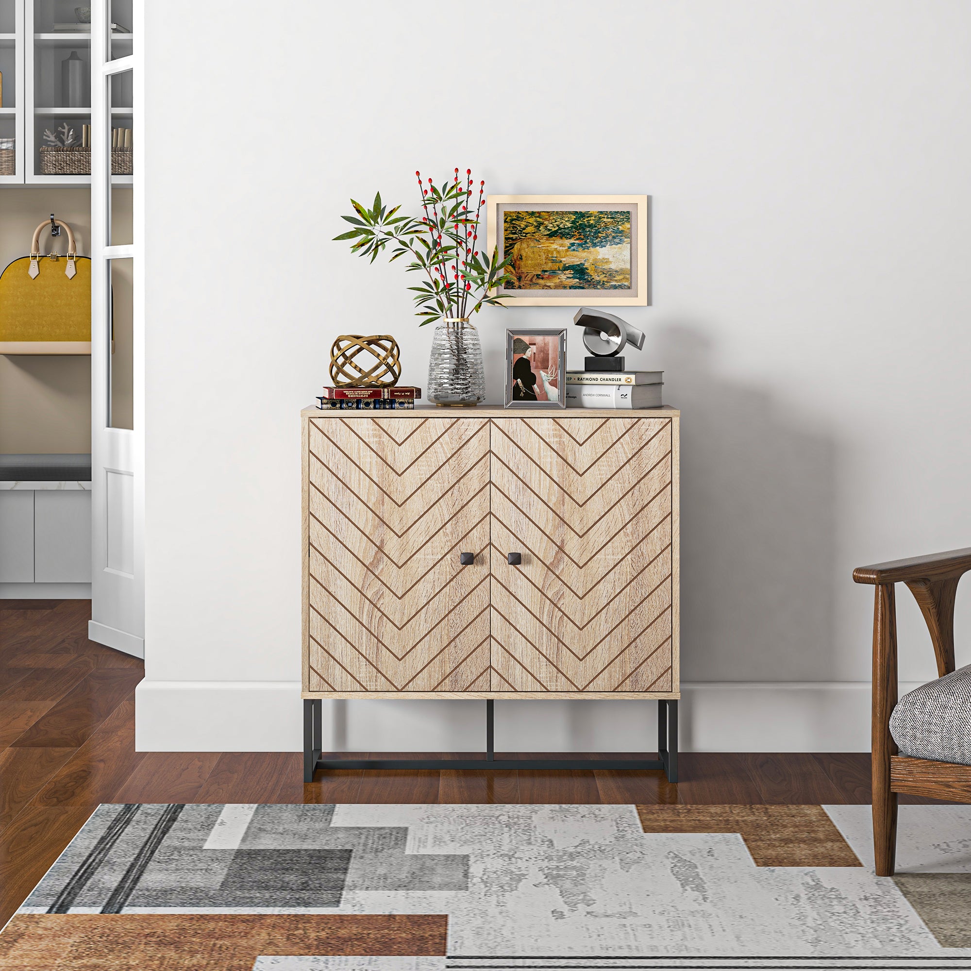 Aparador – 80x29,5x80 cm – Preto – MDF e metal