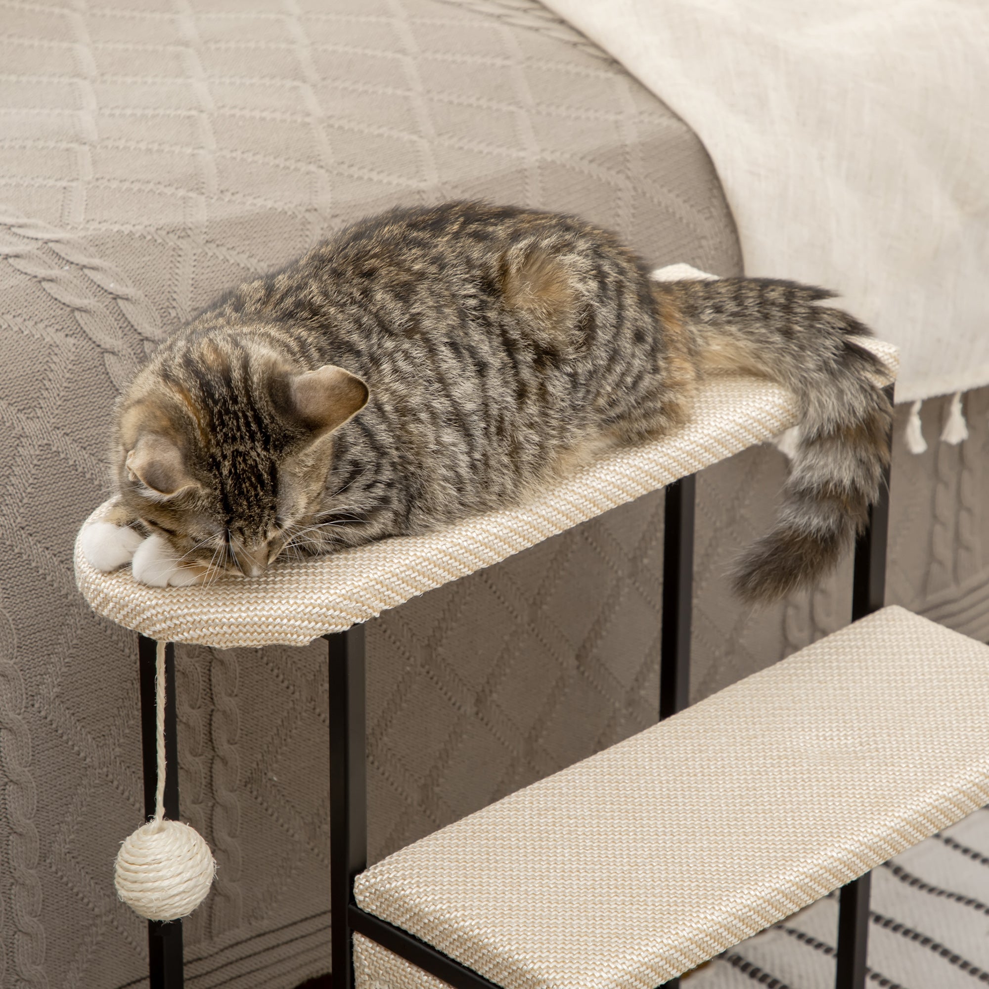 Escada para Animais de Estimação com 3 Degraus 47x45x47 cm - Creme e Preto