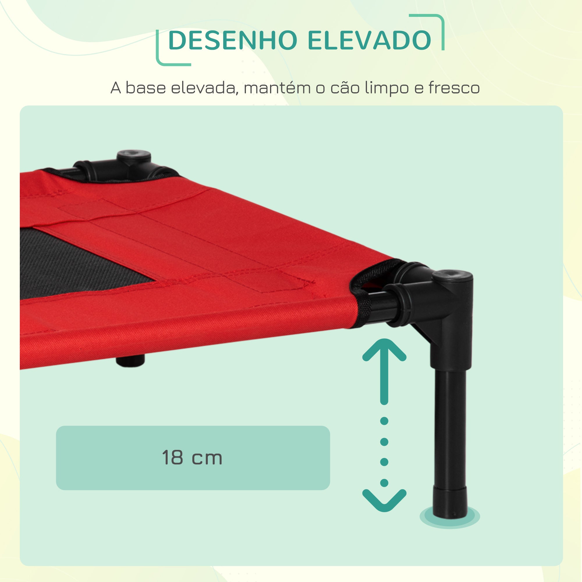 Cama para Animais de Estimação Elevada Vermelha 64x46x18cm