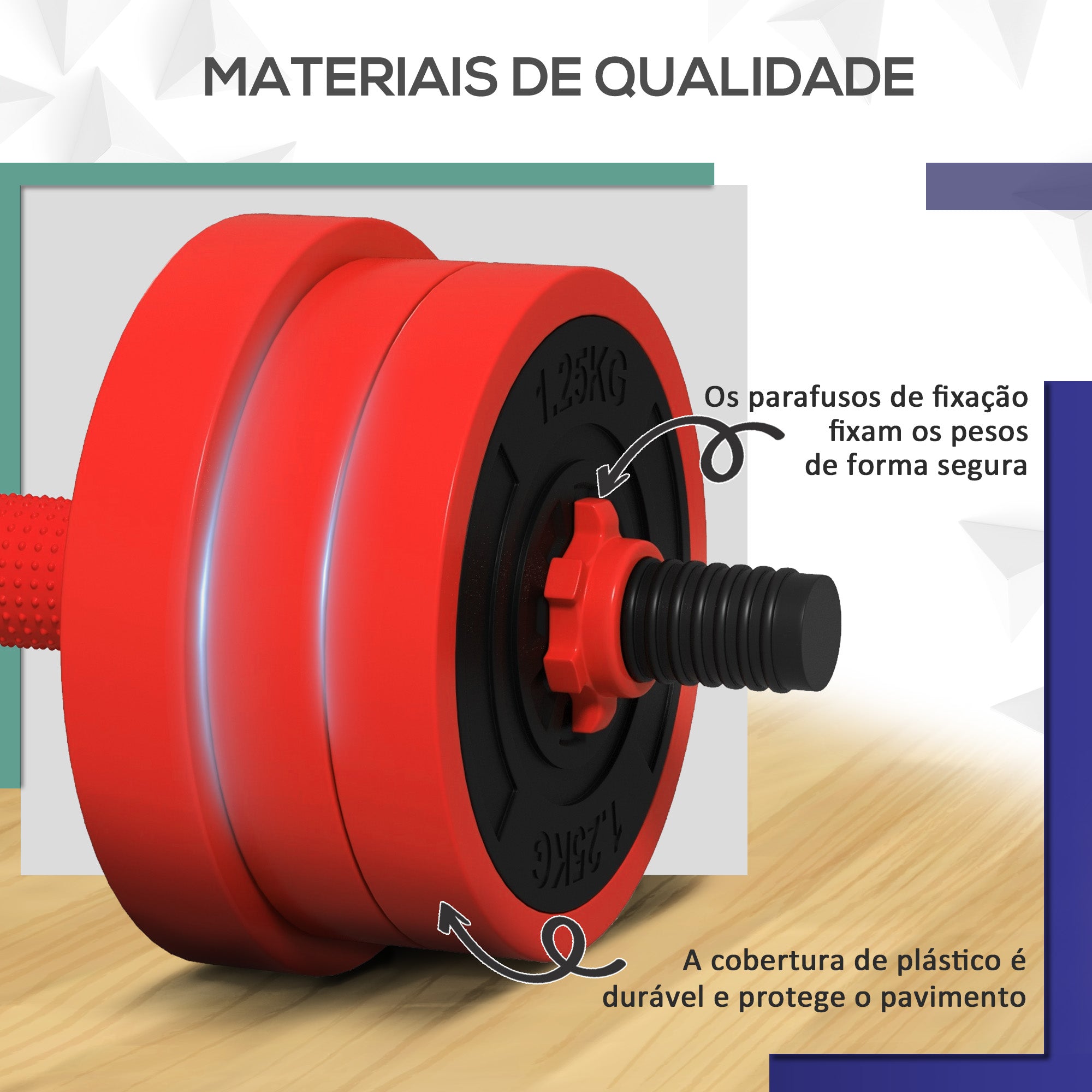Conjunto de Halteres 20kg Vermelho 4 em 1 - 95x20x20 cm