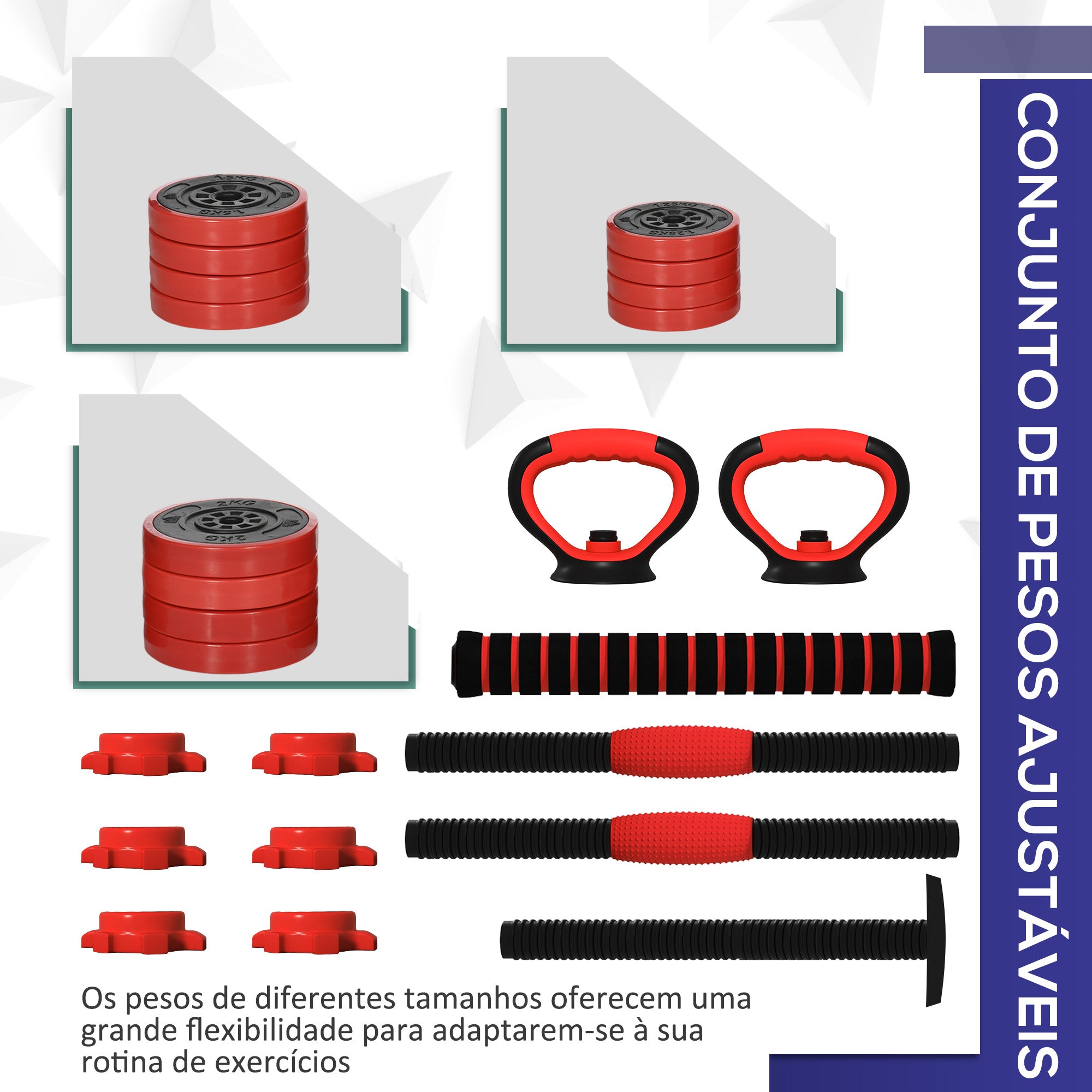 Conjunto de Halteres 20kg Vermelho 4 em 1 - 95x20x20 cm