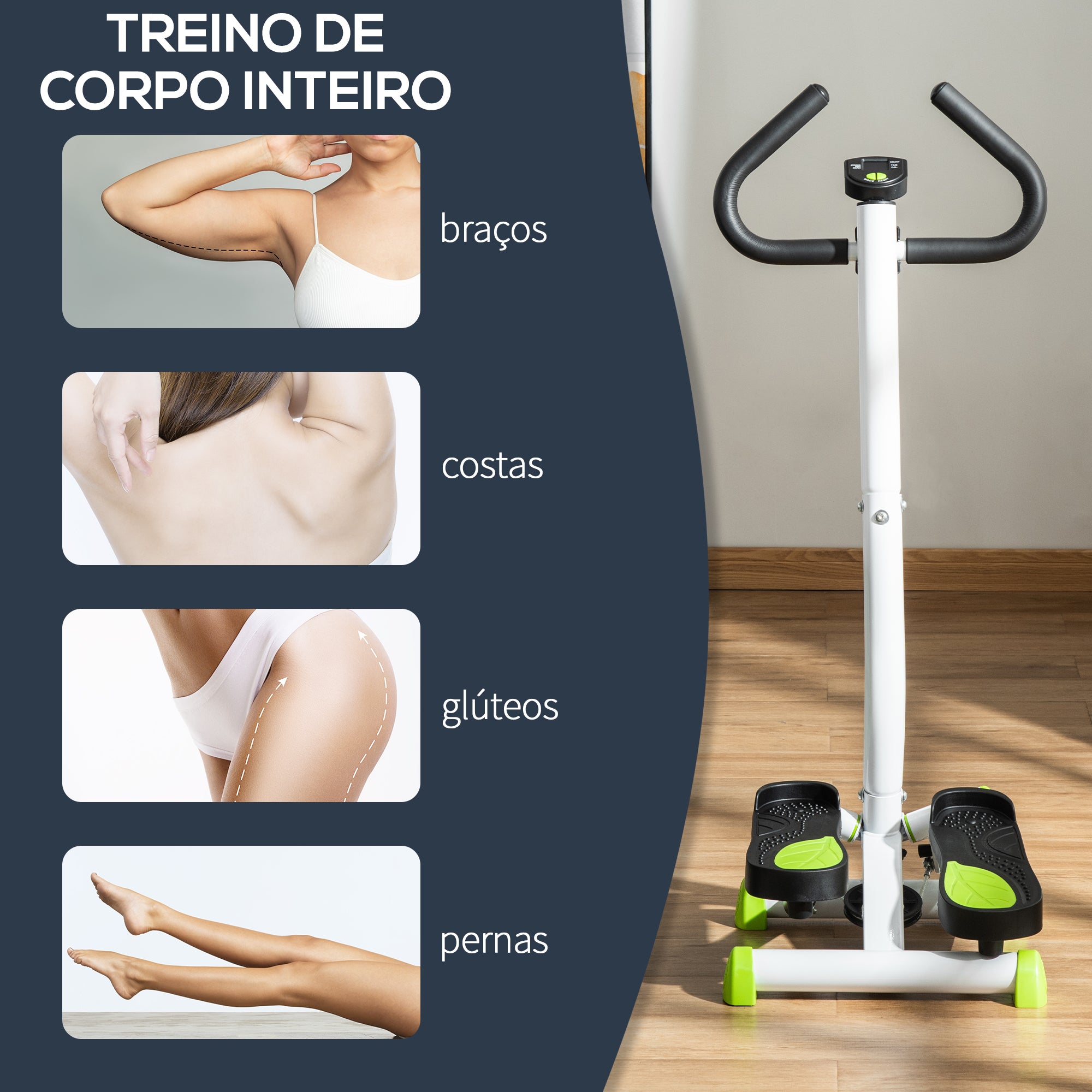 Stepper Fitness Casa Tela LCD Alça Pedais Antiderrapantes 55x44x108 cm Branco