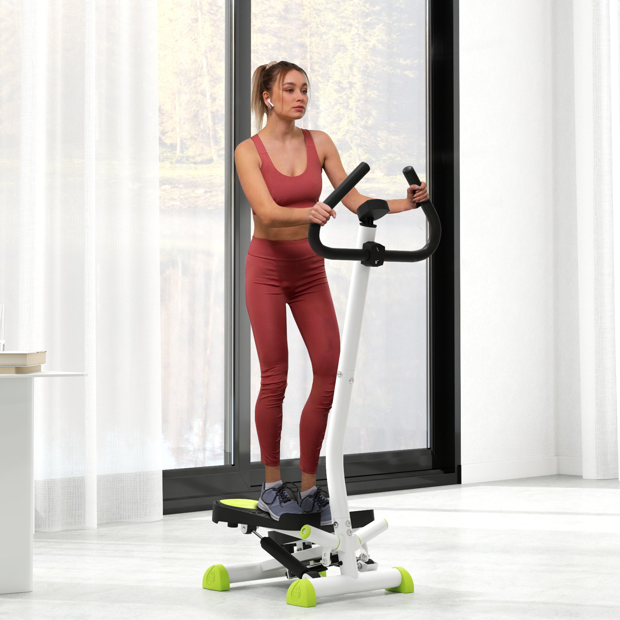Stepper Fitness Casa Tela LCD Alça Pedais Antiderrapantes 55x44x108 cm Branco