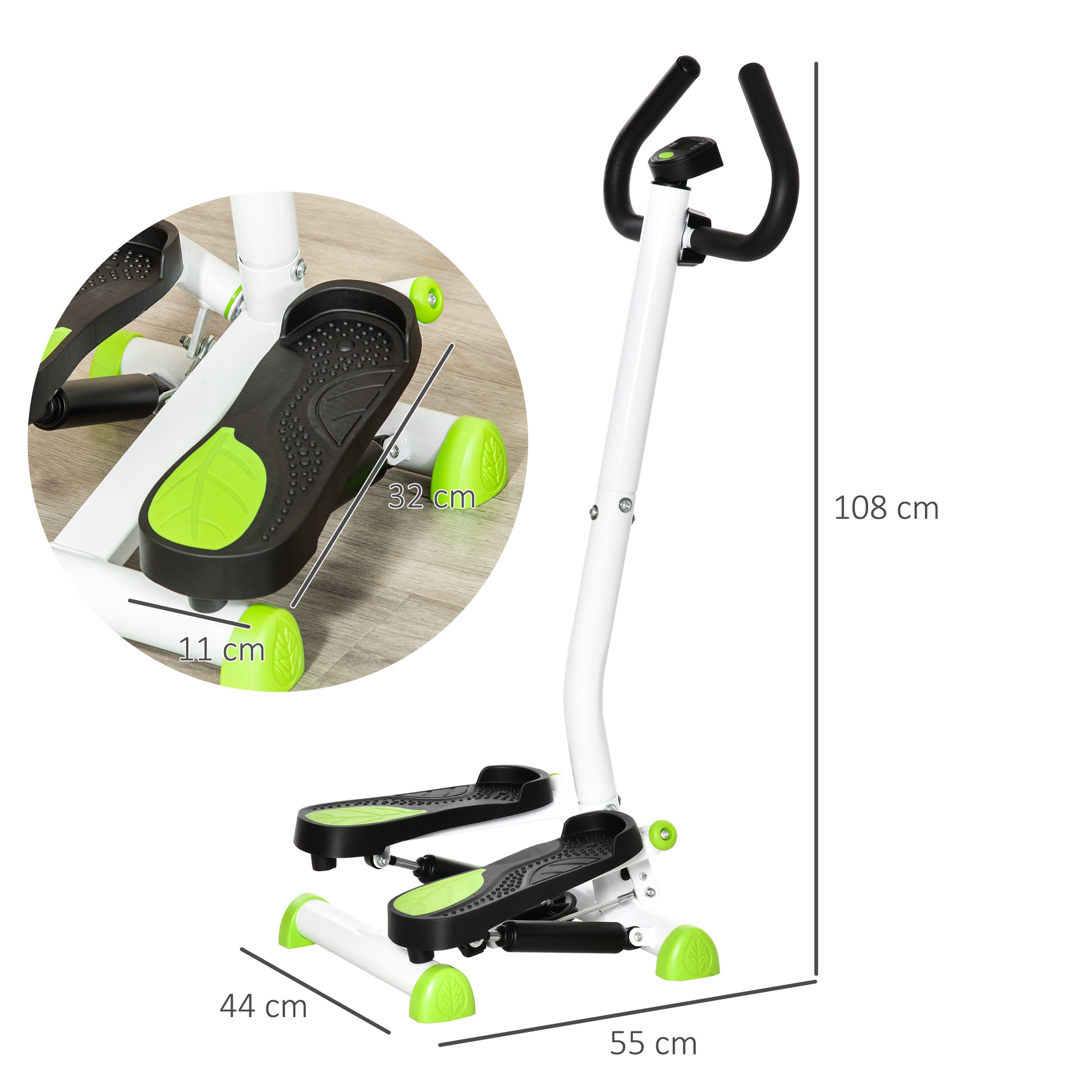 Stepper Fitness Casa Tela LCD Alça Pedais Antiderrapantes 55x44x108 cm Branco