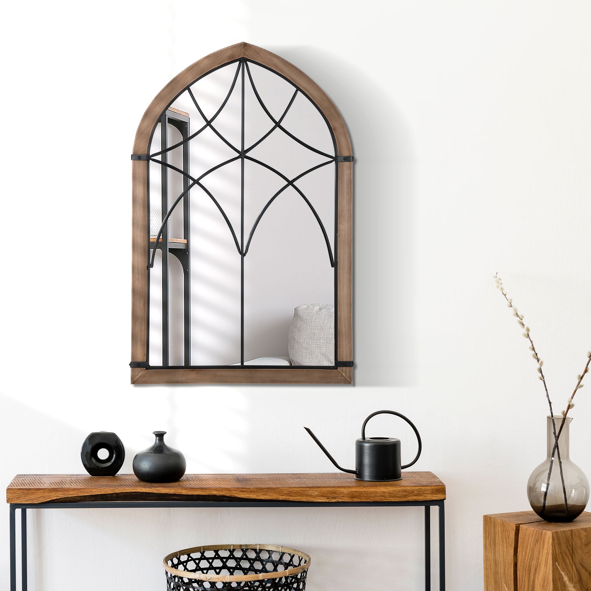 Espelho de Parede Decorativo – 93x60cm – Marrom – MDF e vidro