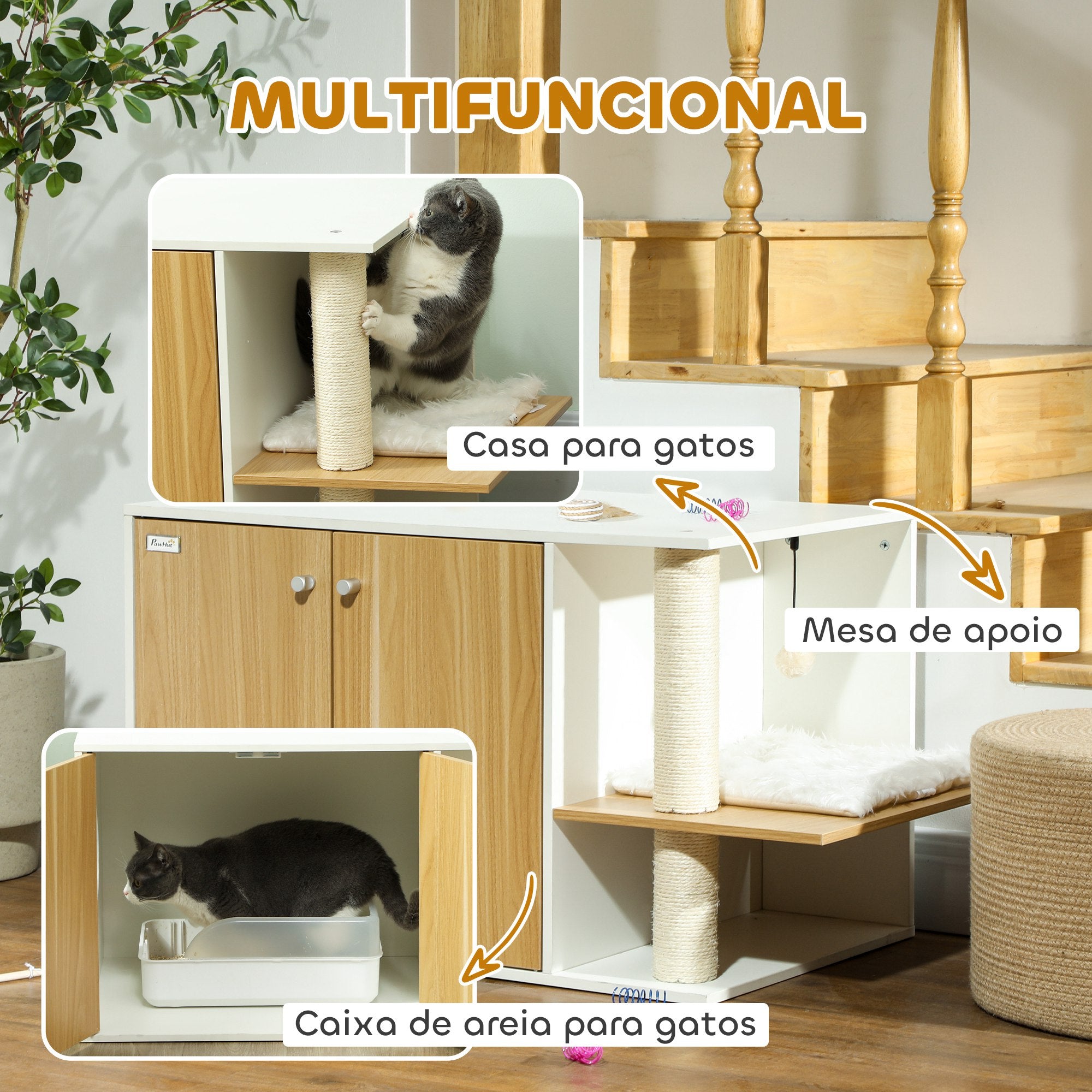 Móvel Caixa de Areia para Gatos 94x48x50,5 cm - Branco e Madeira