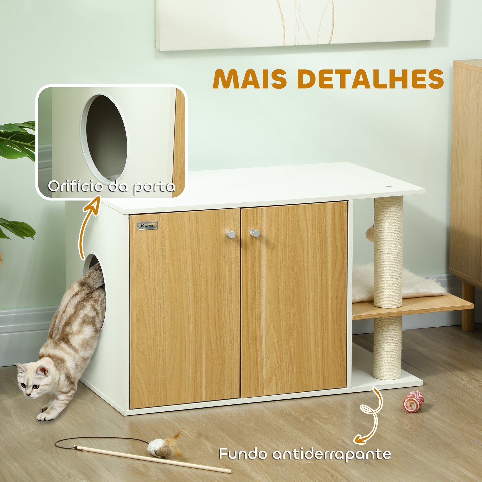 Móvel Caixa de Areia para Gatos 94x48x50,5 cm - Branco e Madeira