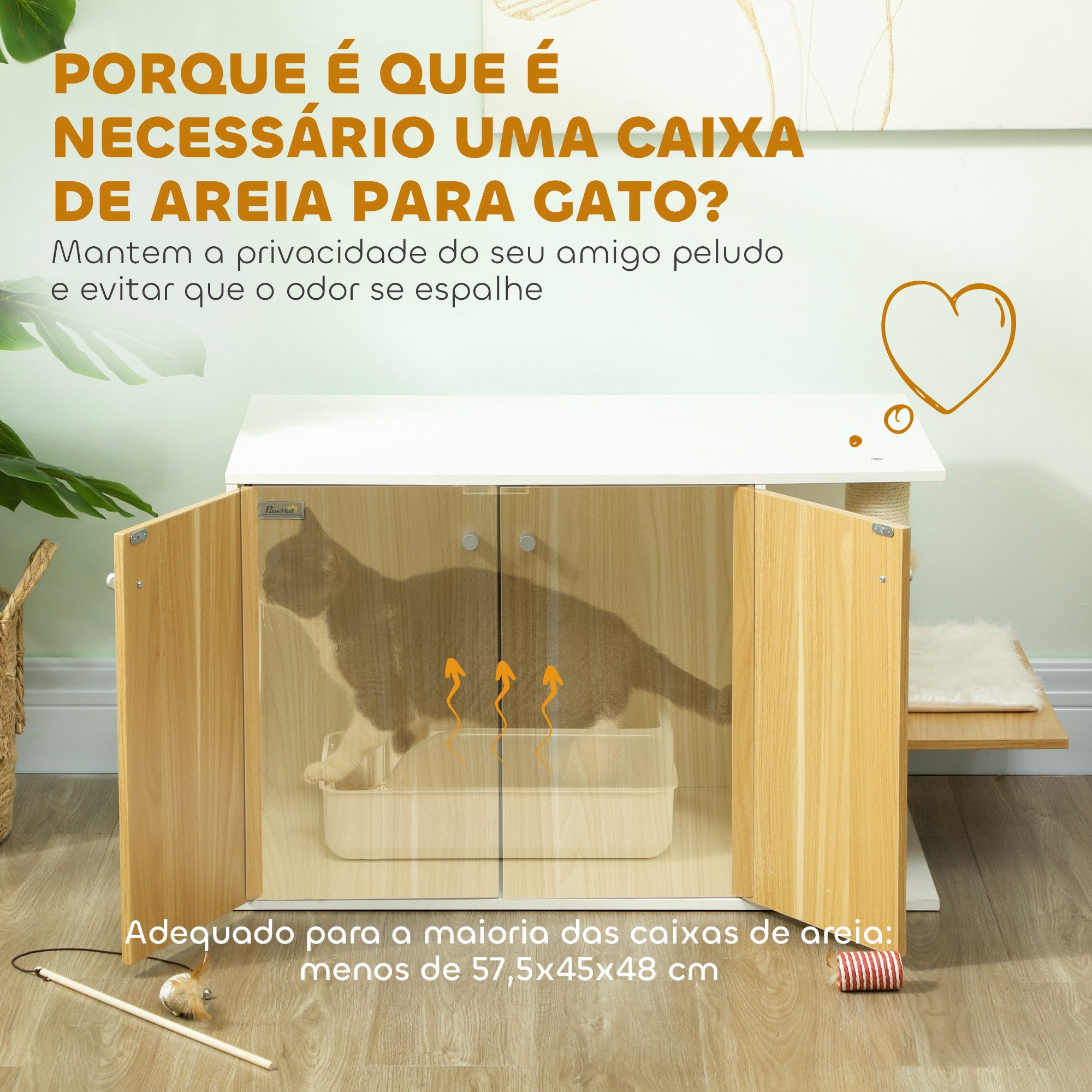 Móvel Caixa de Areia para Gatos 94x48x50,5 cm - Branco e Madeira