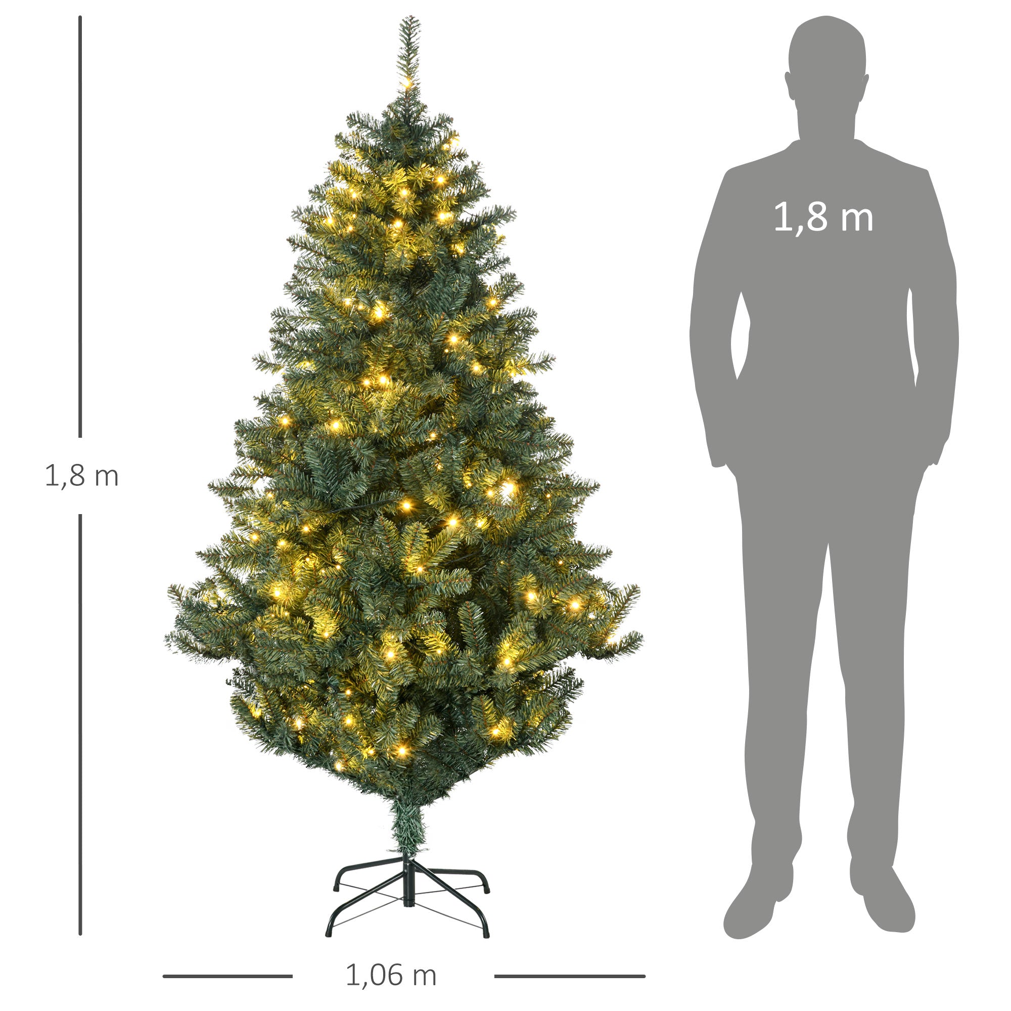 Árvore de Natal Artificial 180 cm Verde com 150 Luzes LED