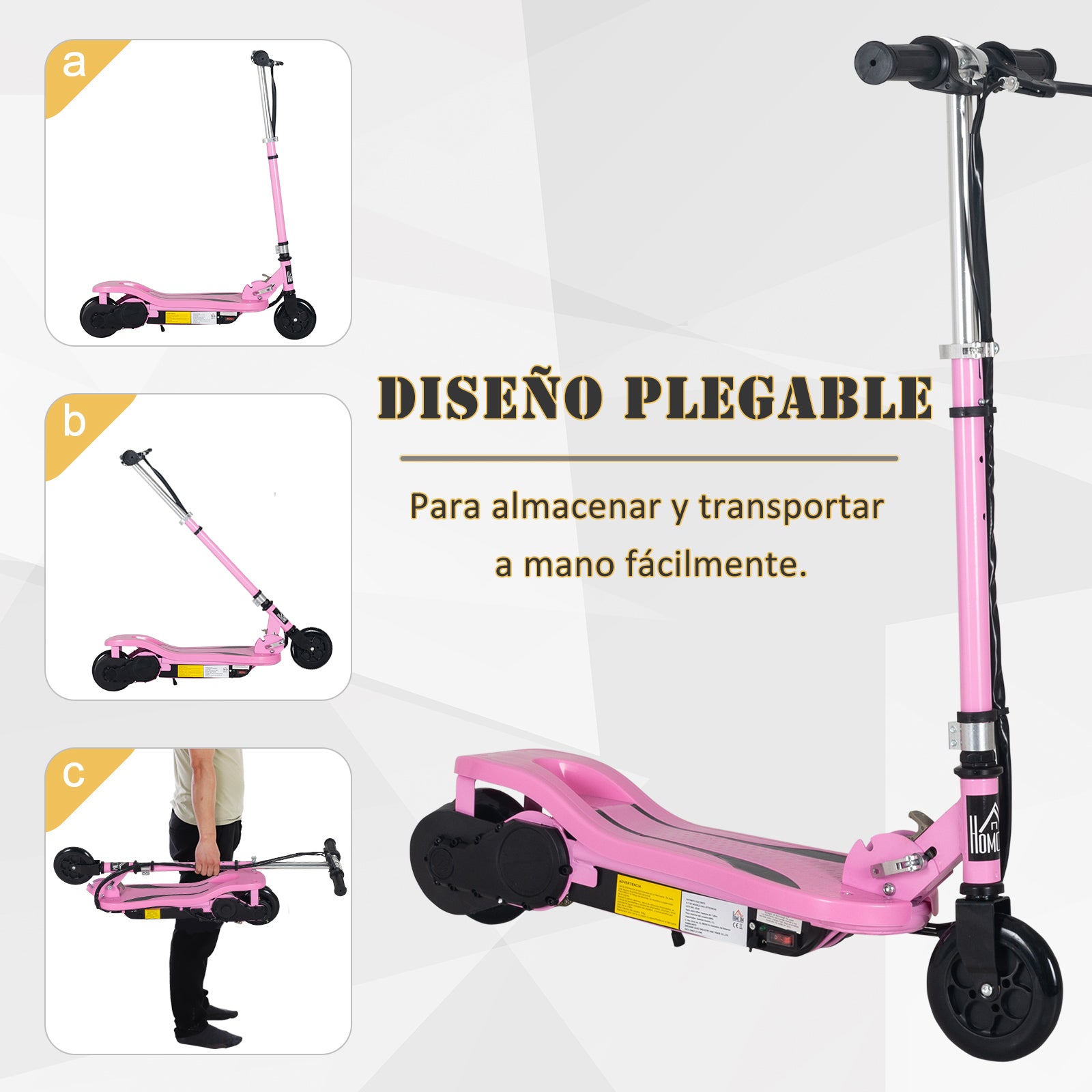 Trotinete Elétrico Dobrável Rosa 75x36x93 cm