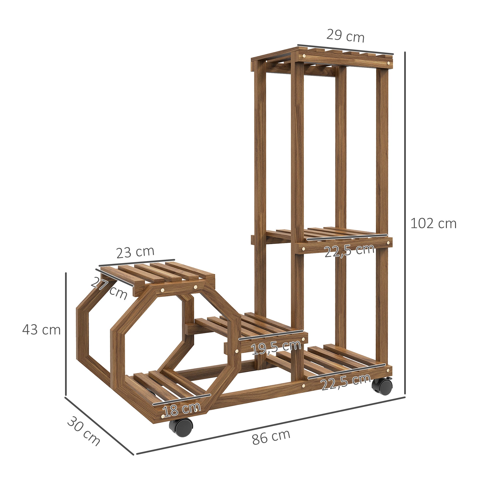 Estante para Plantas de Madeira – 86x30x102 cm – Marrom Carbonizado