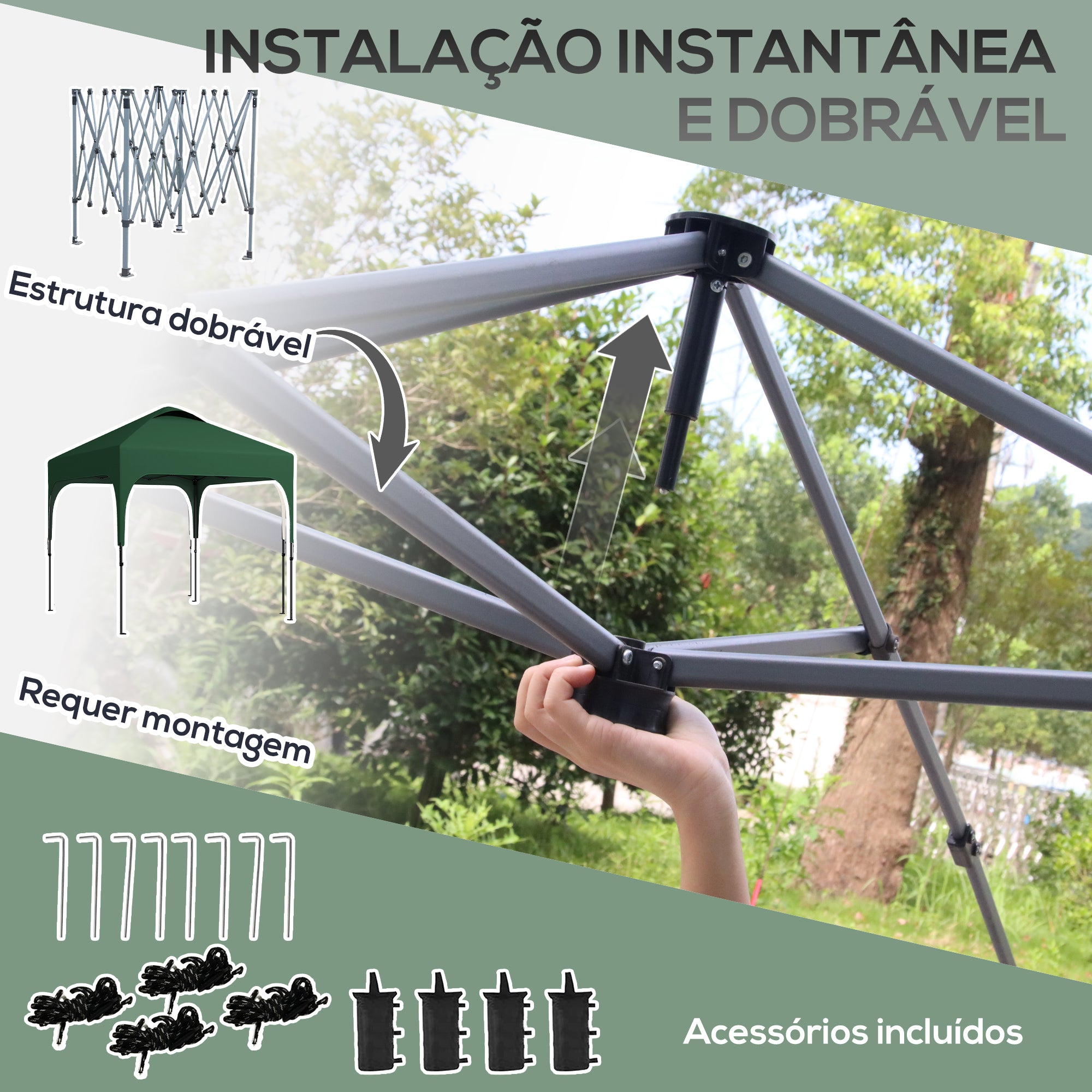 Tenda Dobrável Verde Escuro 253x253x268 cm - Proteção UV 50+