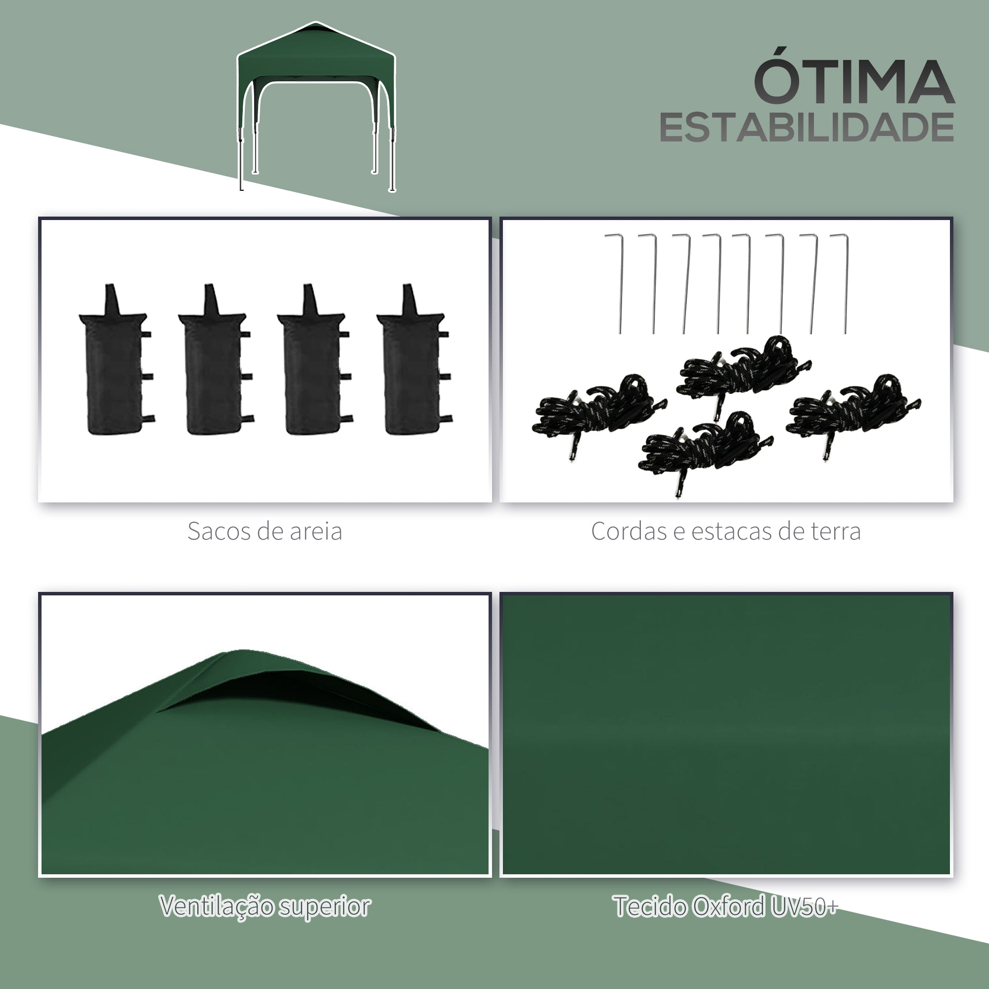 Tenda Dobrável Verde Escuro 253x253x268 cm - Proteção UV 50+