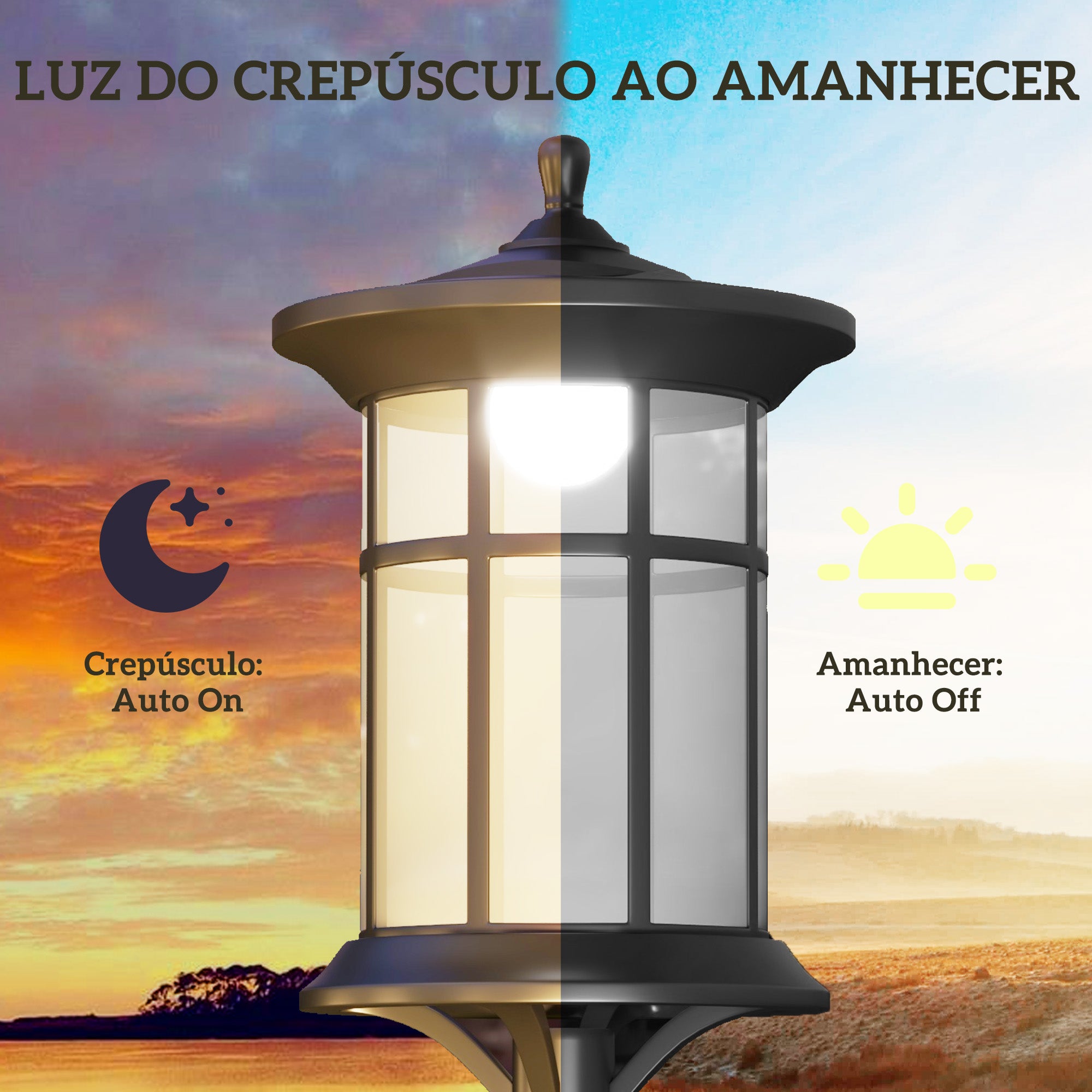 Candeeiro Solar de Exterior – 23,5x23,5x184 cm – Preto – Aço inoxidável e ABS