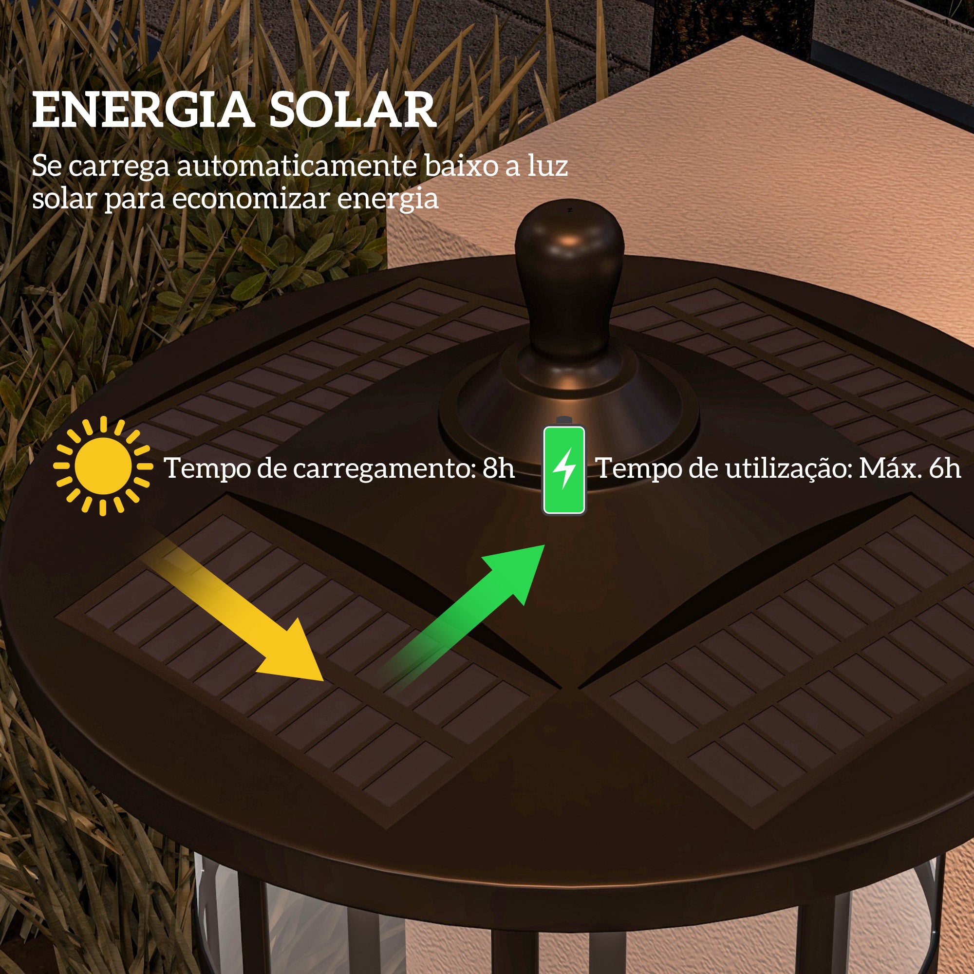 Candeeiro Solar de Exterior – 23,5x23,5x184 cm – Preto – Aço inoxidável e ABS