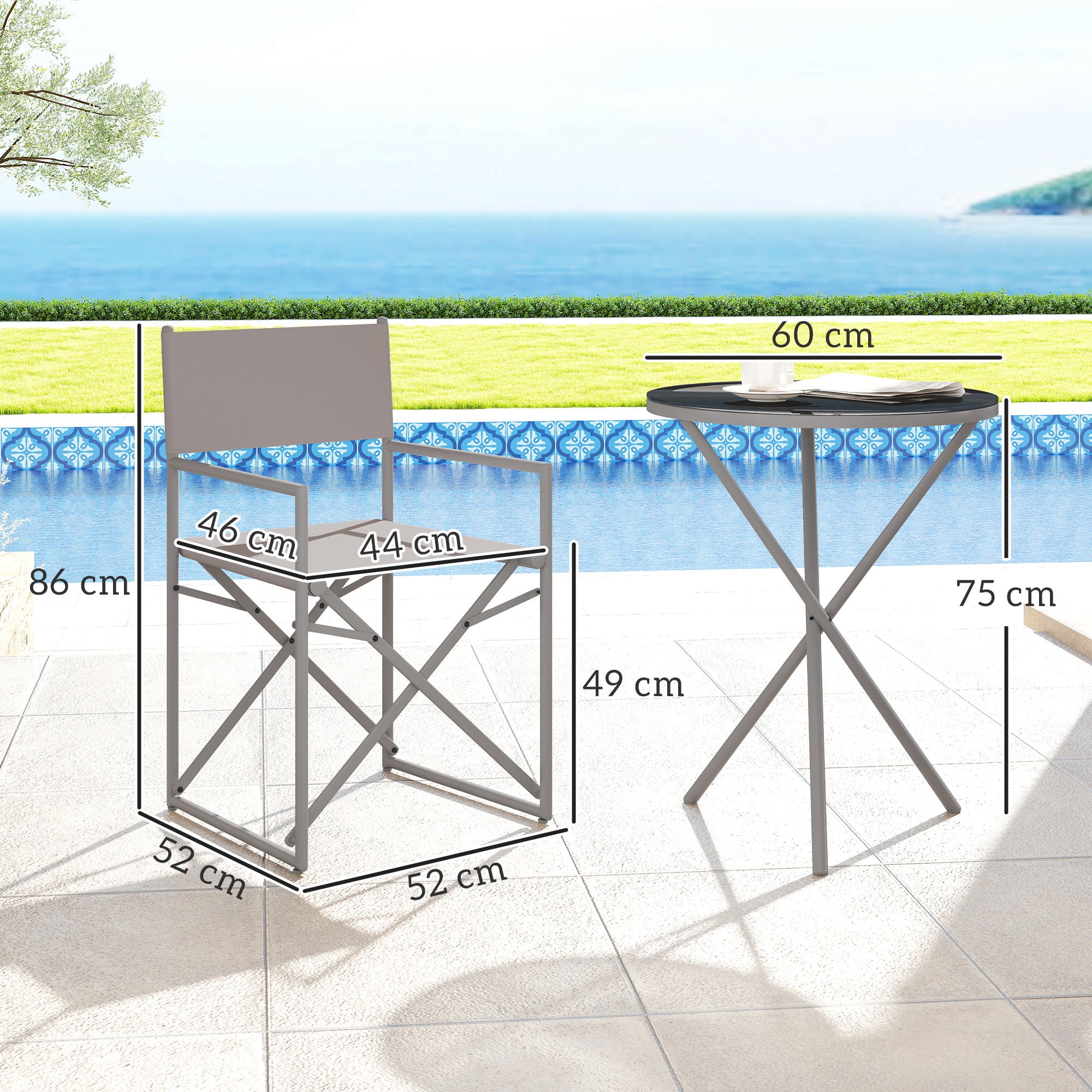 Conjunto de Móveis de Jardim 3 Peças Cinza Escuro 52x52x86 cm