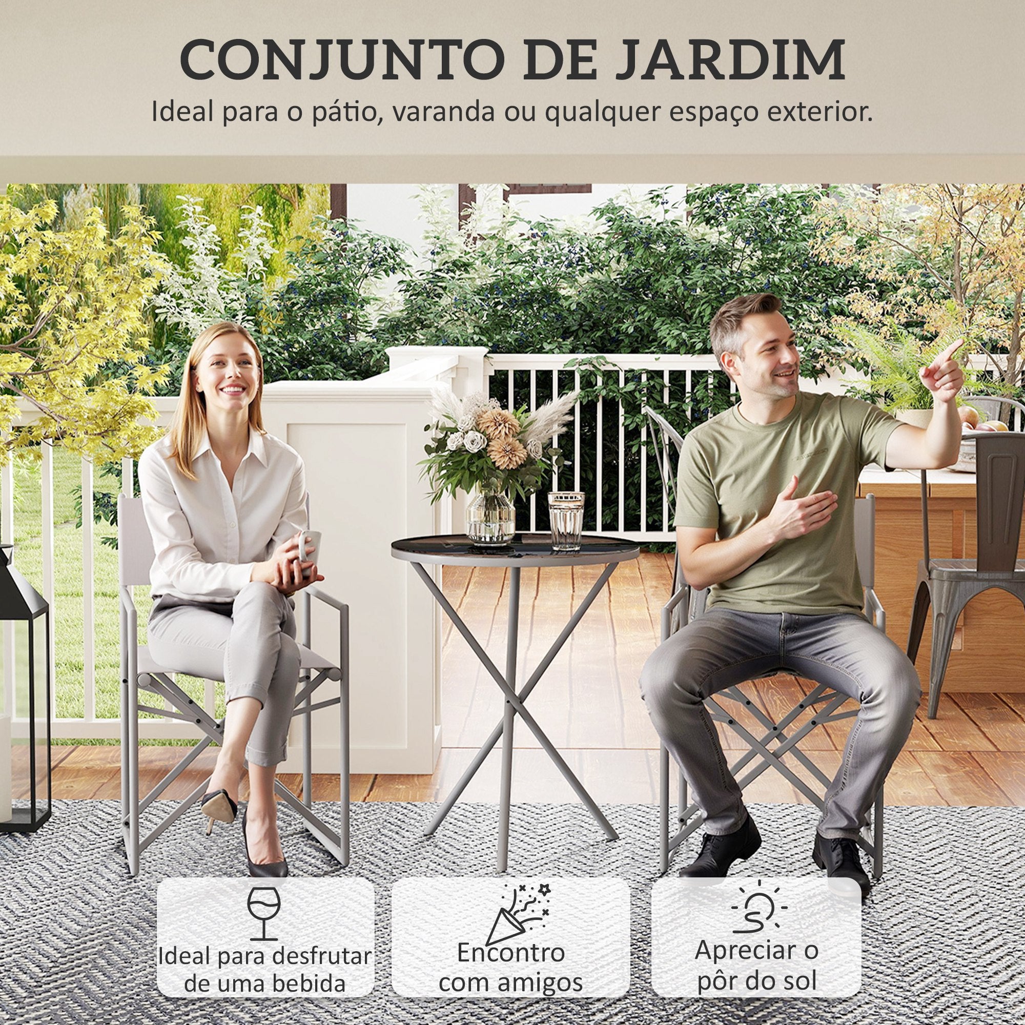 Conjunto de Móveis de Jardim 3 Peças Cinza Escuro 52x52x86 cm