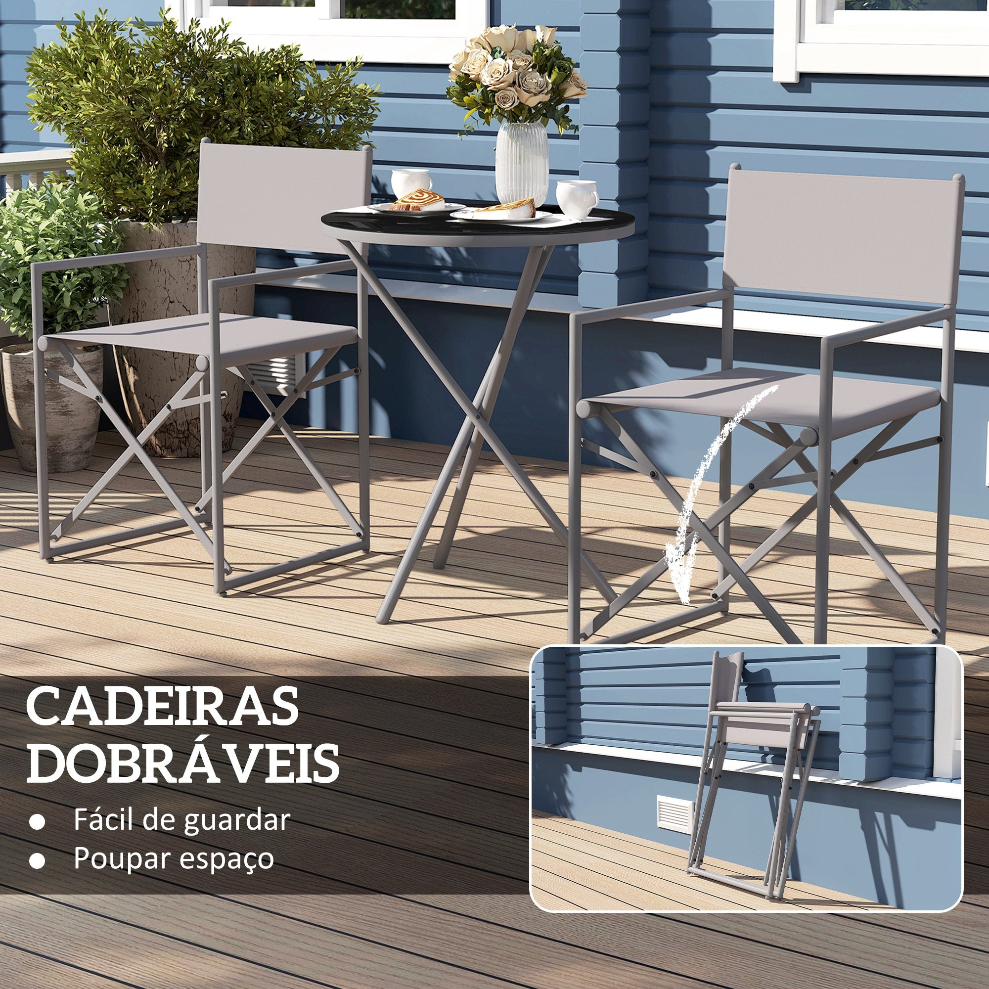 Conjunto de Móveis de Jardim 3 Peças Cinza Escuro 52x52x86 cm