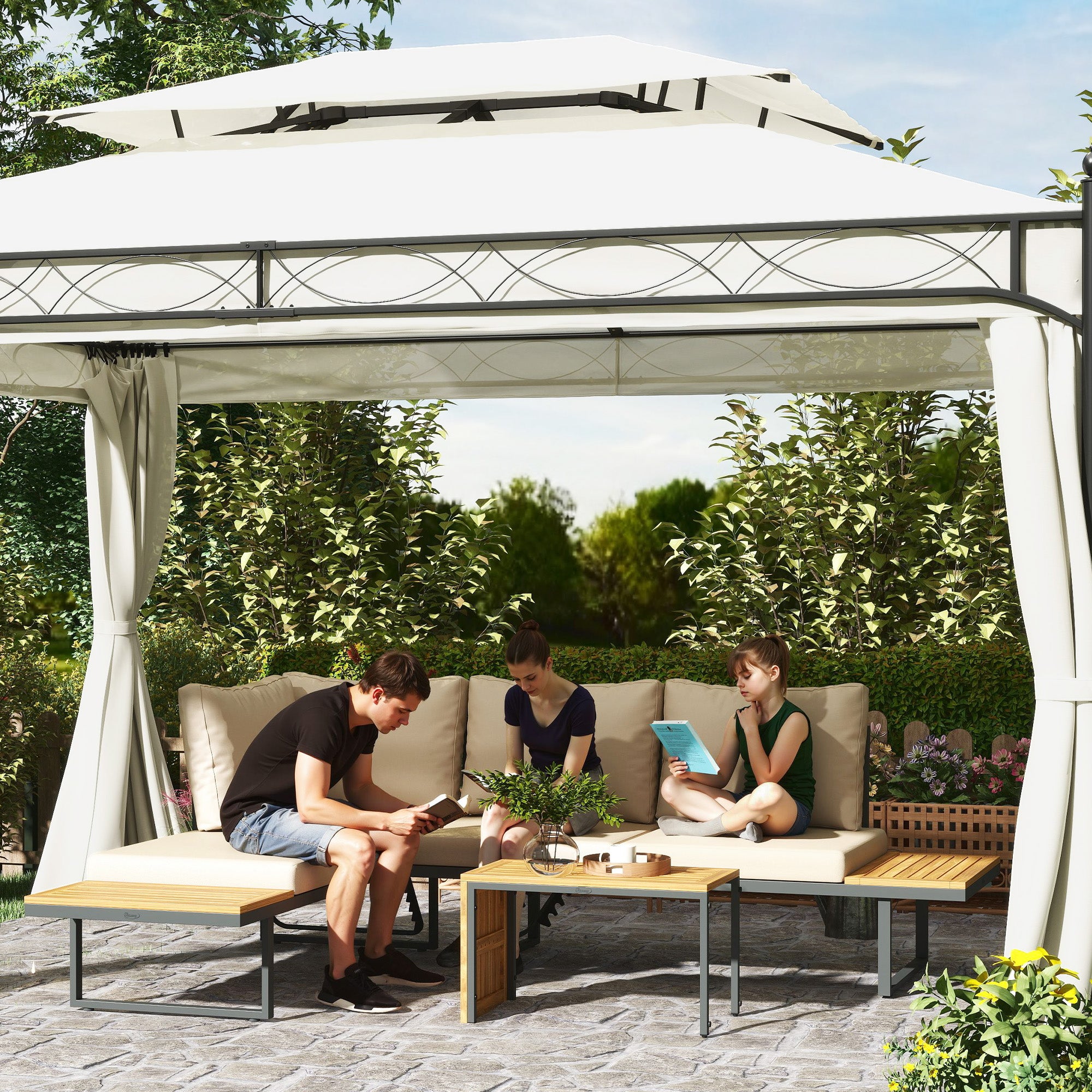 Conjunto de Móveis de Jardim Sofás de Exterior em Forma de L Bege 175x65x70 cm