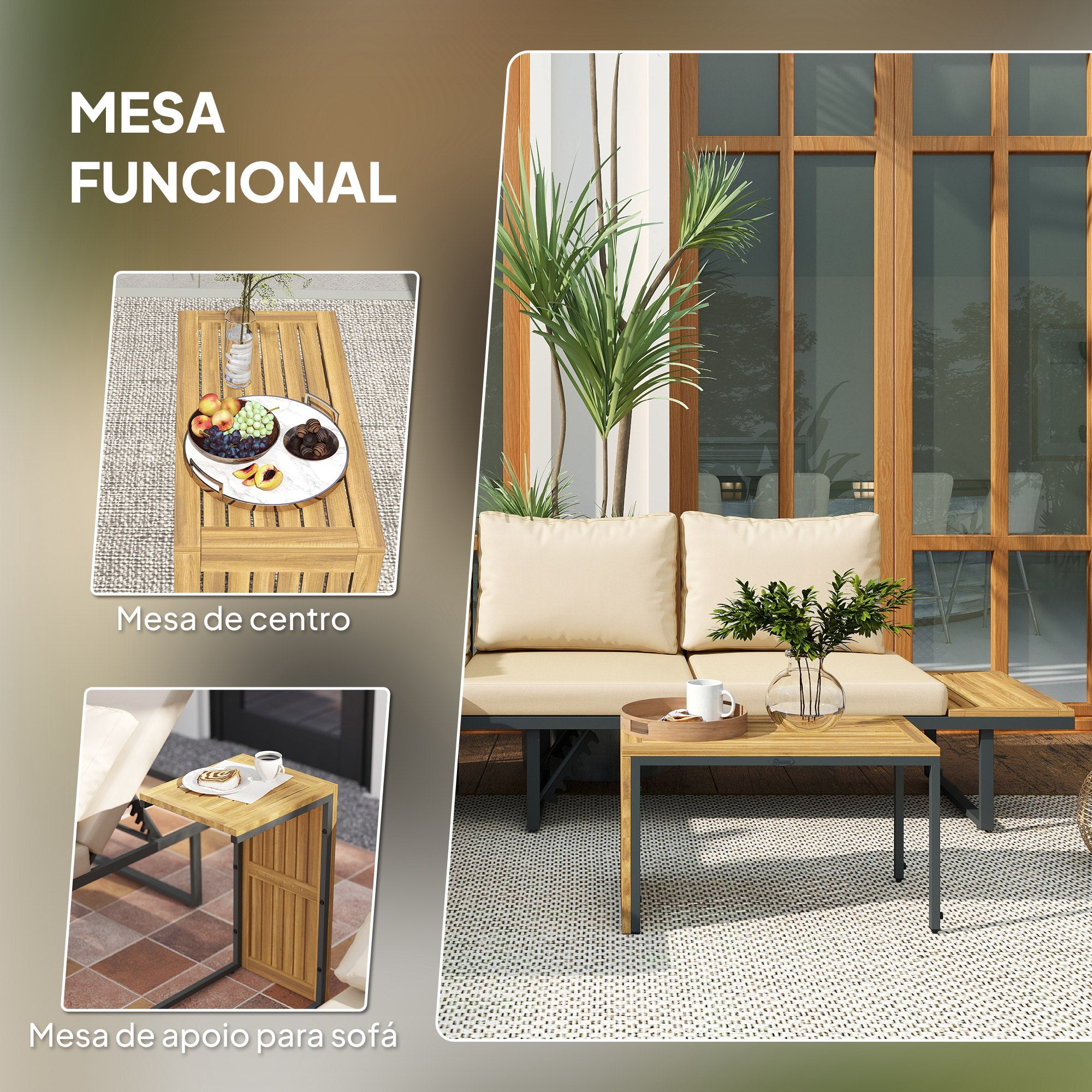 Conjunto de Móveis de Jardim Sofás de Exterior em Forma de L Bege 175x65x70 cm