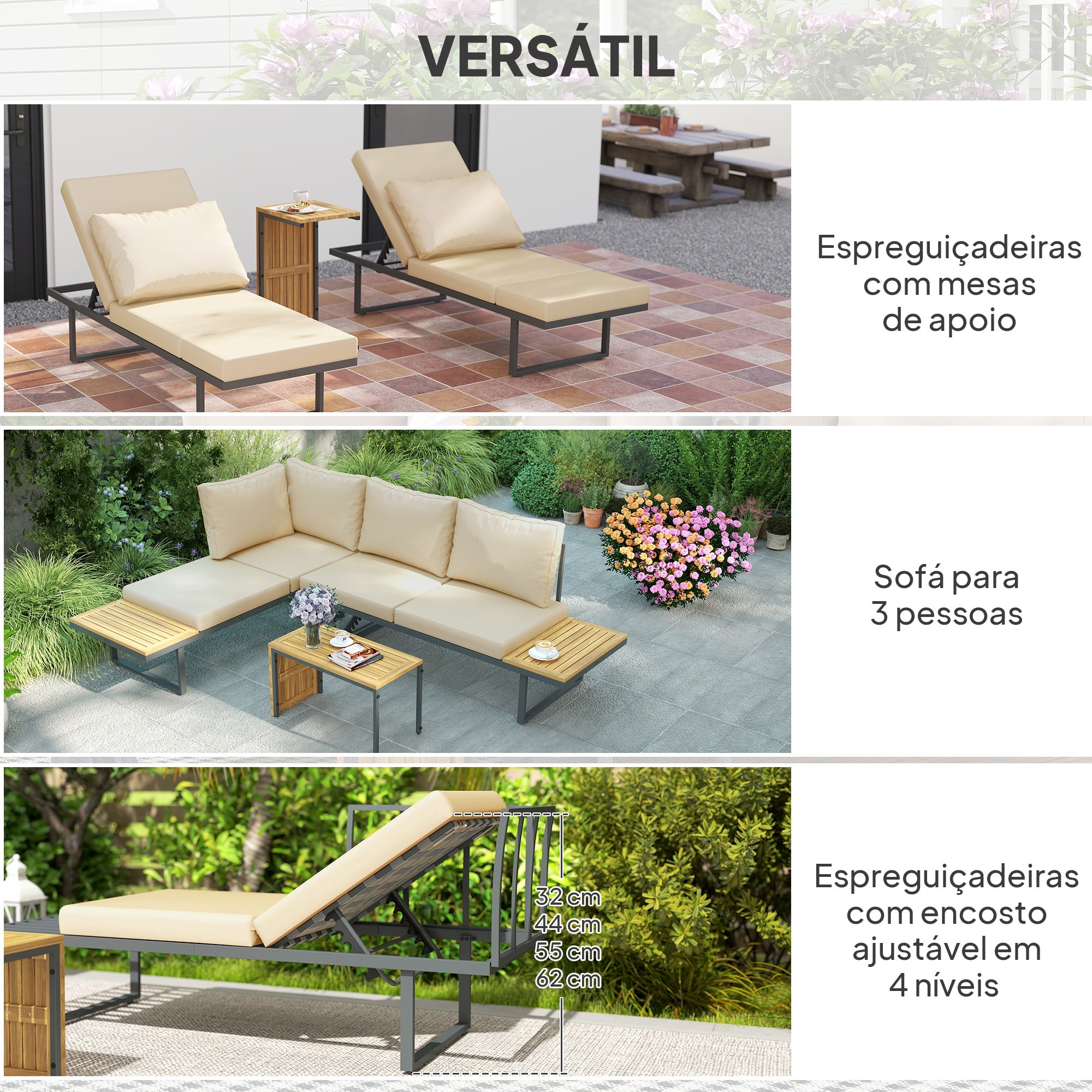 Conjunto de Móveis de Jardim Sofás de Exterior em Forma de L Bege 175x65x70 cm