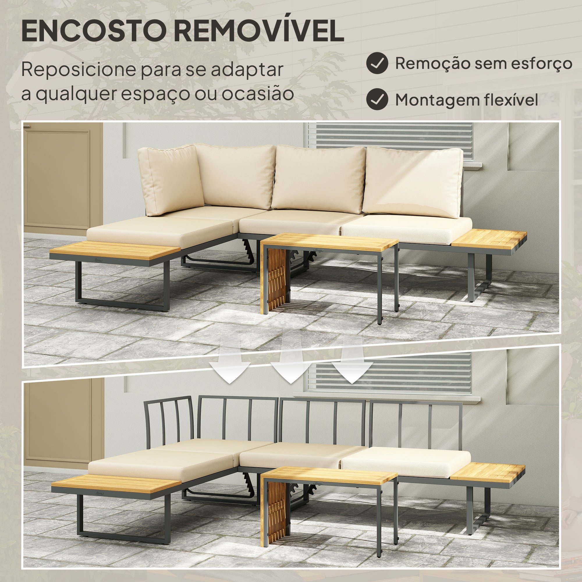 Conjunto de Móveis de Jardim Sofás de Exterior em Forma de L Bege 175x65x70 cm