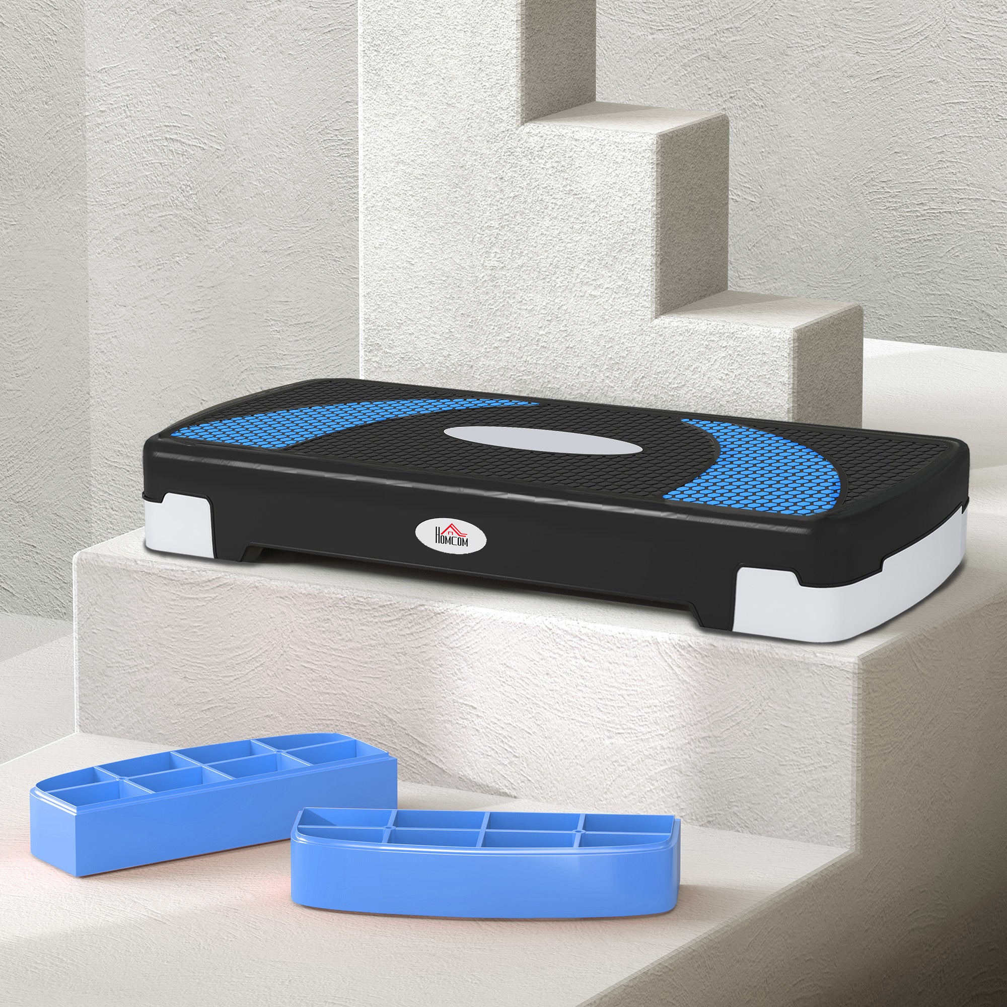 Step Aeróbico para Exercício em Casa e Academia 80x31x10-20cm Preto e Azul