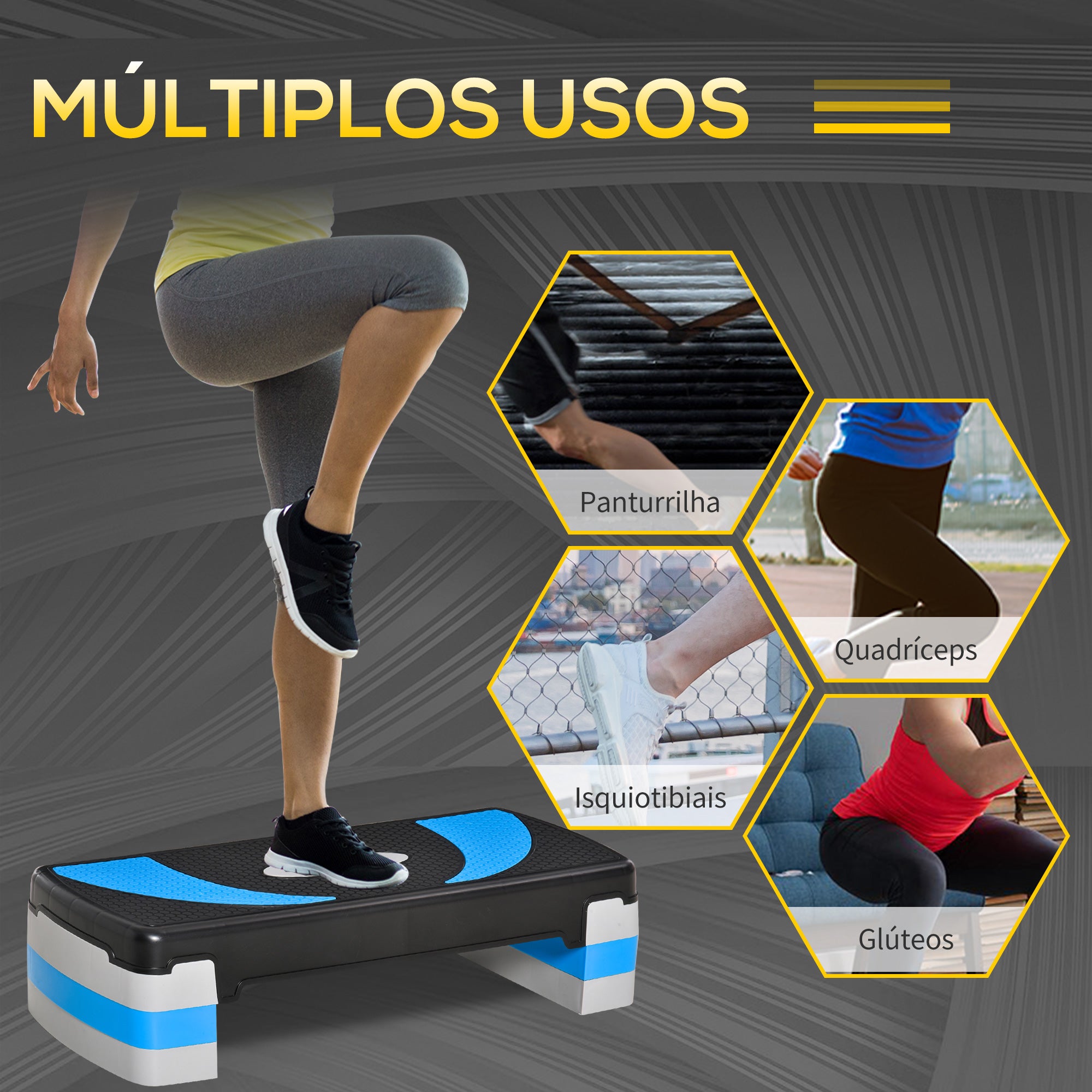 Step Aeróbico para Exercício em Casa e Academia 80x31x10-20cm Preto e Azul