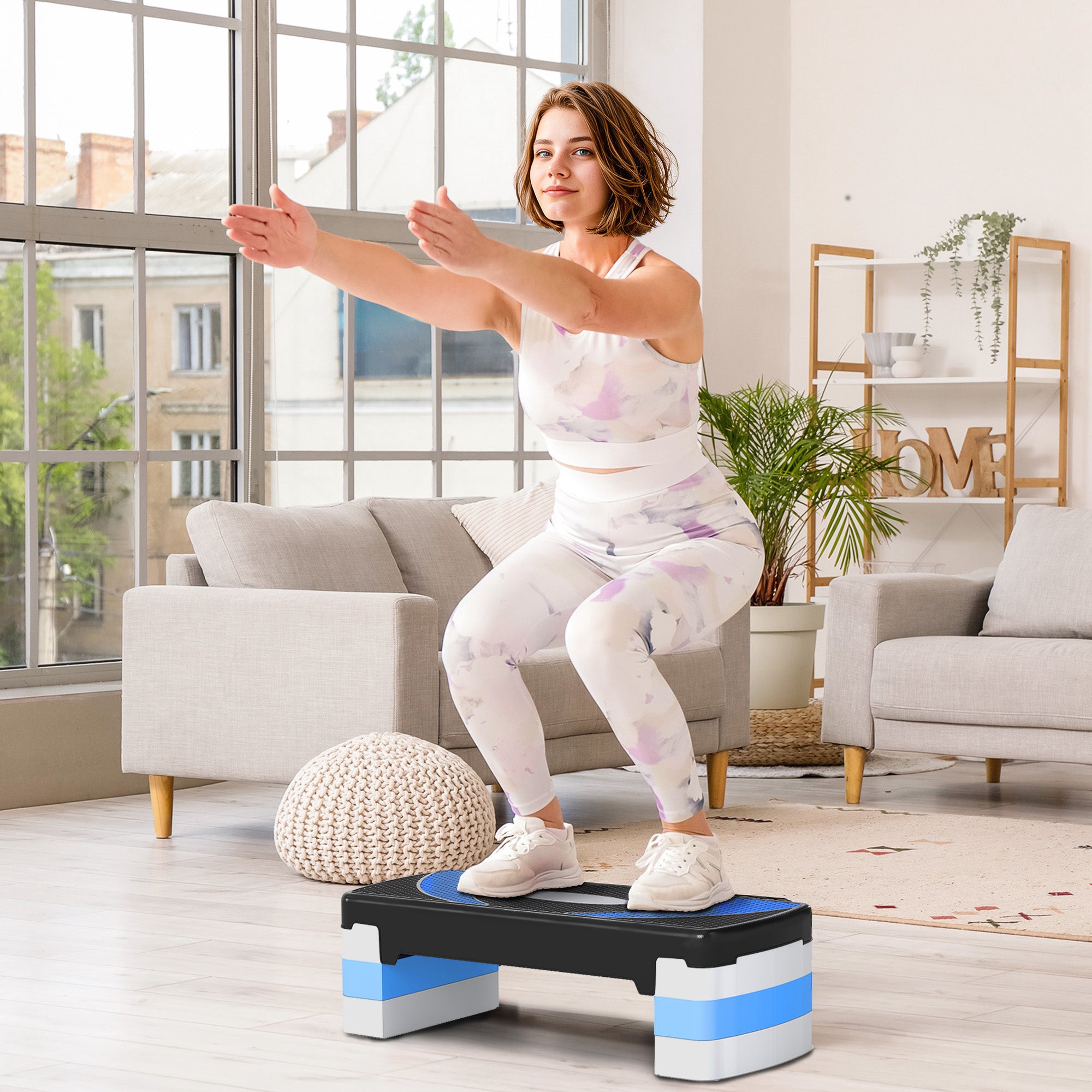 Step Aeróbico para Exercício em Casa e Academia 80x31x10-20cm Preto e Azul
