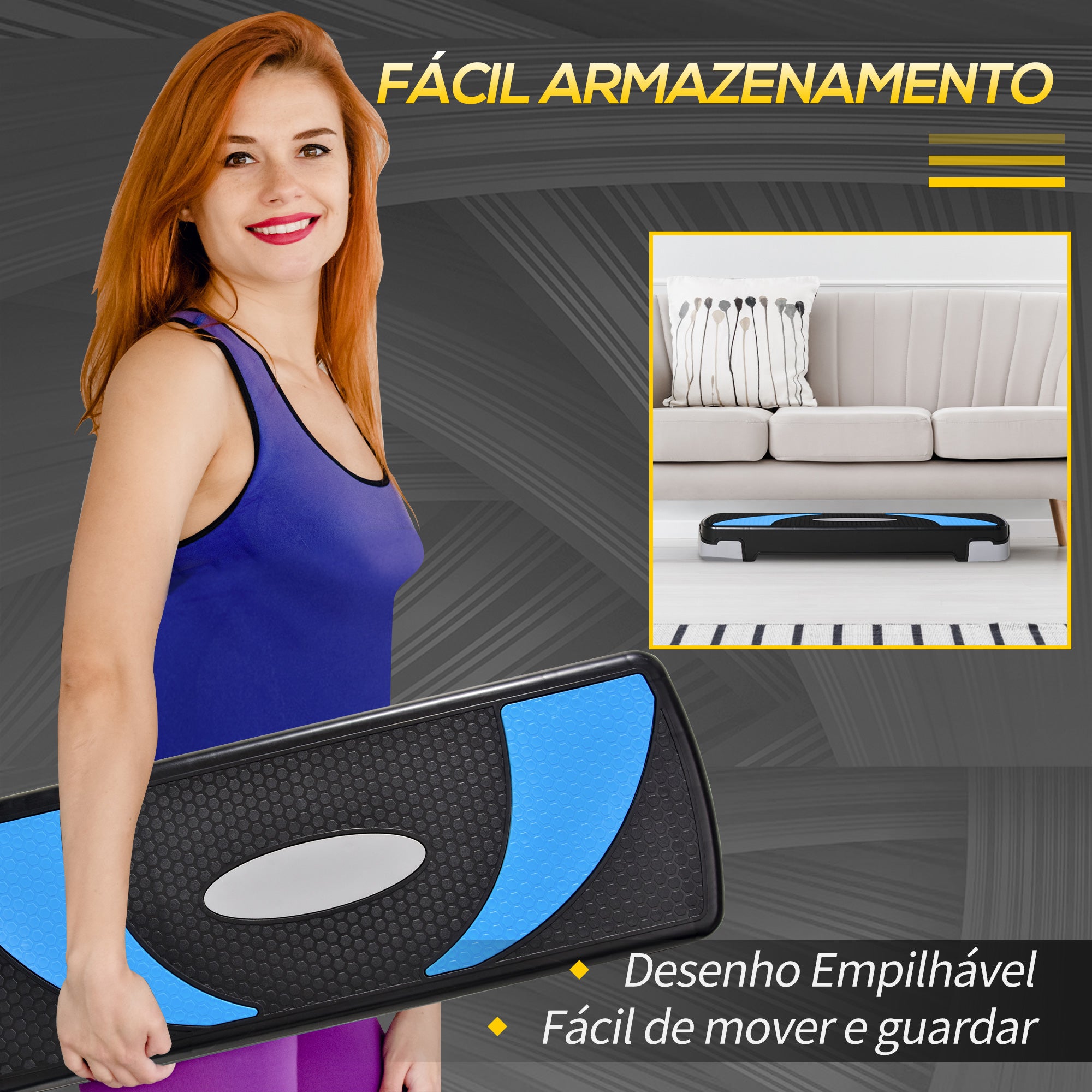 Step Aeróbico para Exercício em Casa e Academia 80x31x10-20cm Preto e Azul