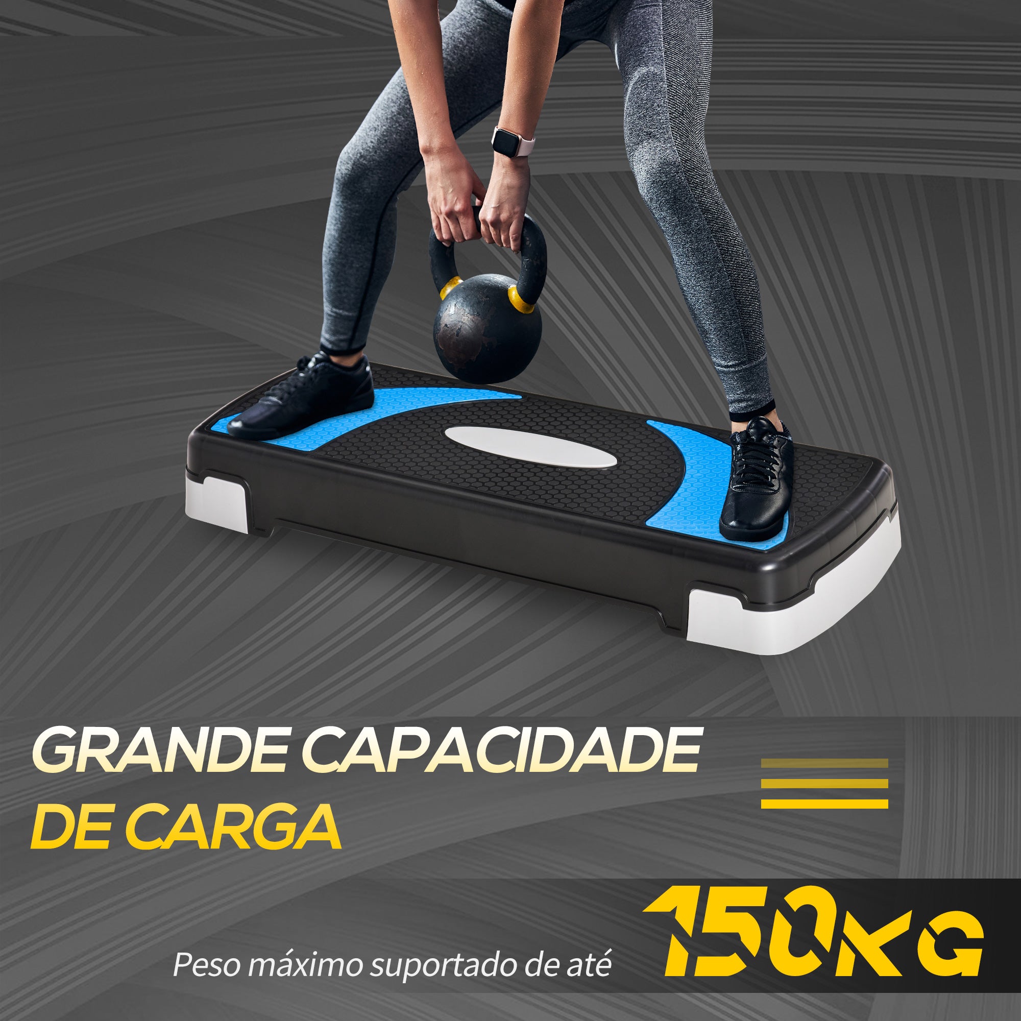 Step Aeróbico para Exercício em Casa e Academia 80x31x10-20cm Preto e Azul