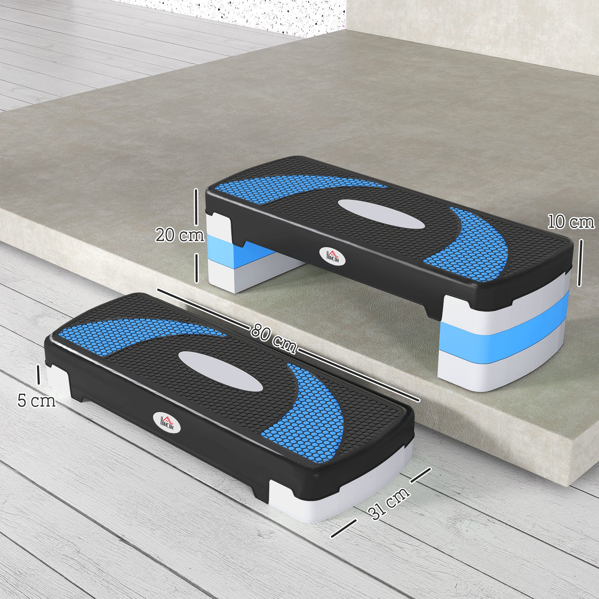 Step Aeróbico para Exercício em Casa e Academia 80x31x10-20cm Preto e Azul