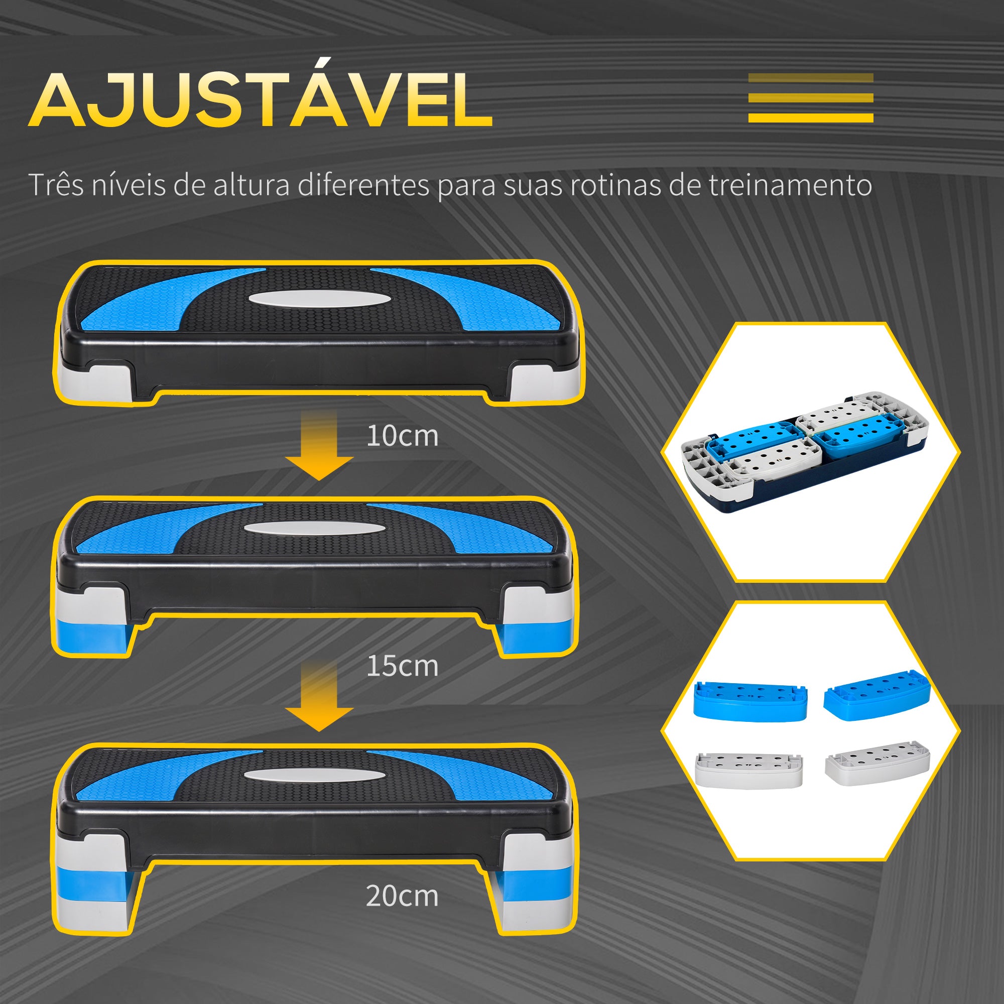 Step Aeróbico para Exercício em Casa e Academia 80x31x10-20cm Preto e Azul