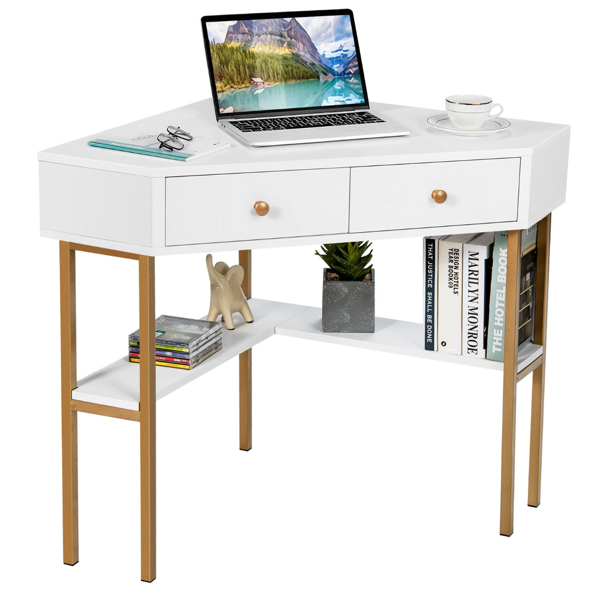 Secretária Angular para Computador – 70,5 x 70,5 x 75 cm – Branco – Aço