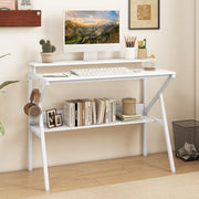Secretária Pequena com Suporte para Monitor, Gancho Pendurado e Prateleira Adicional 100 x 48 x 81,5 cm Branco