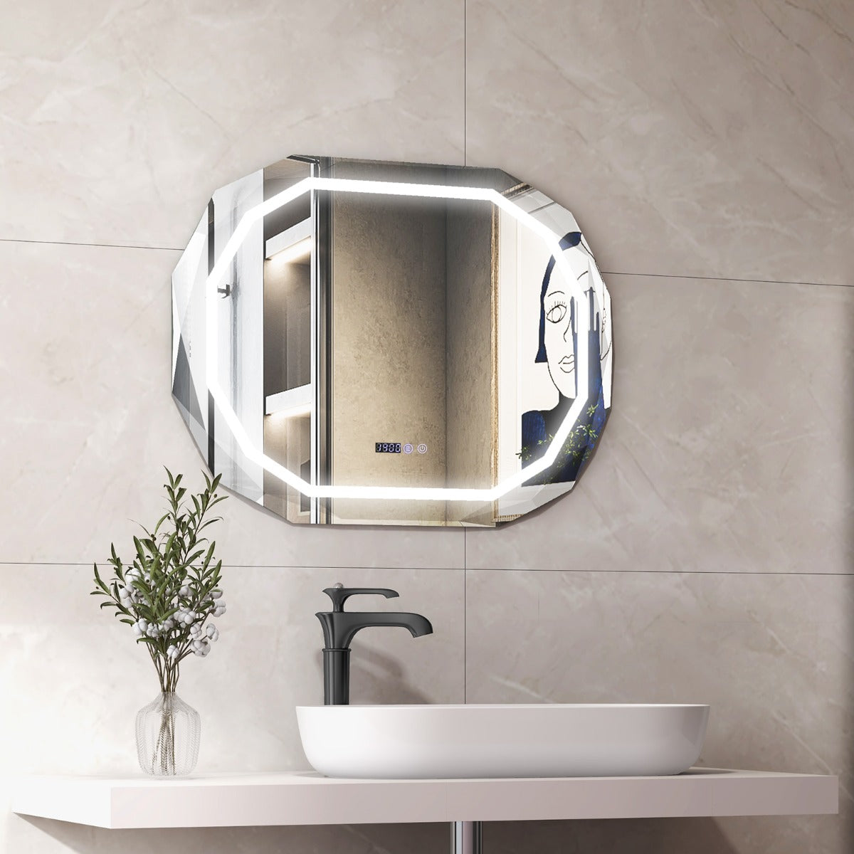 Espelho de Parede LED – 91,5 x 71 cm – Prateado – Vidro de alta qualidade