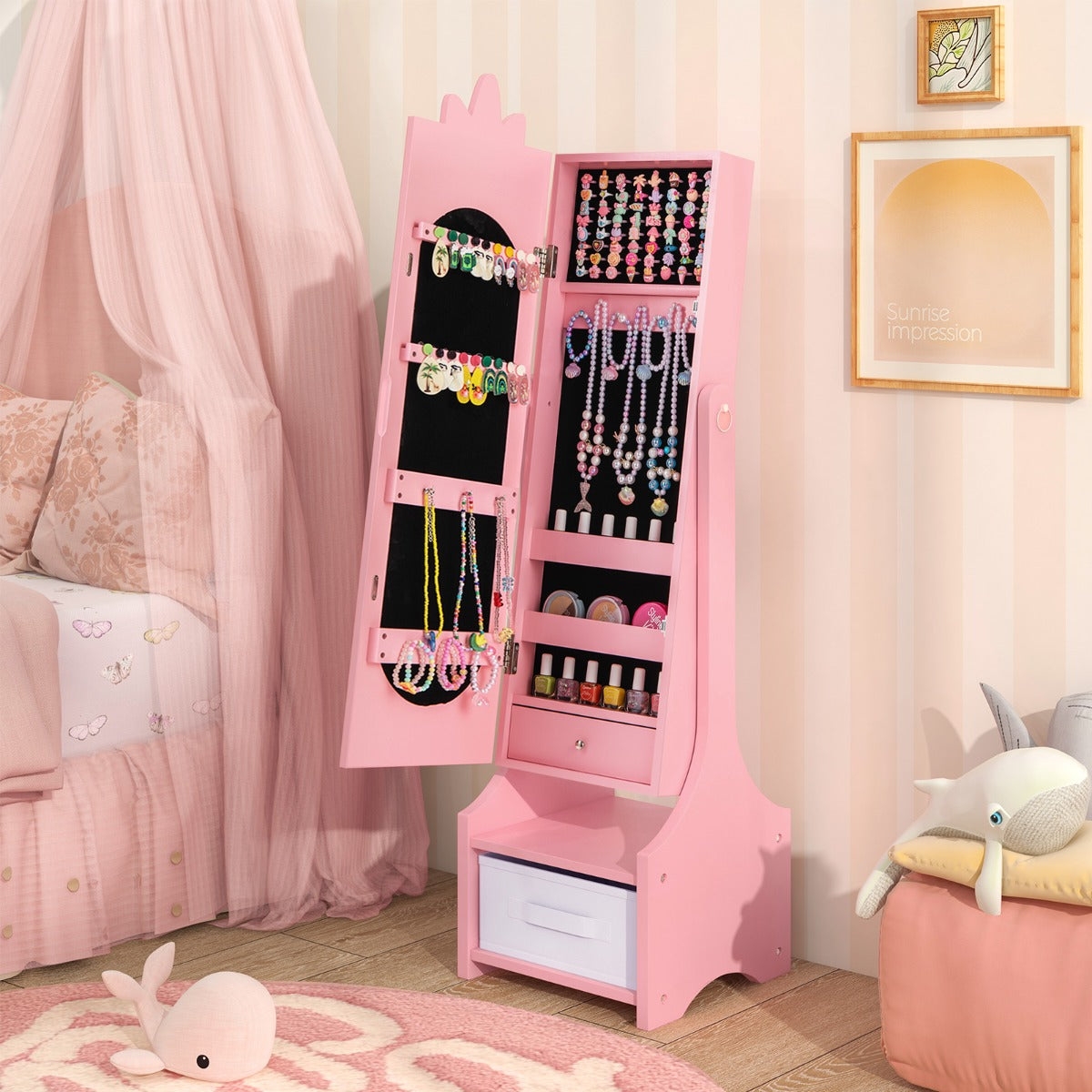 Joalheiro Infantil com Espelho de Corpo Inteiro – Rosa