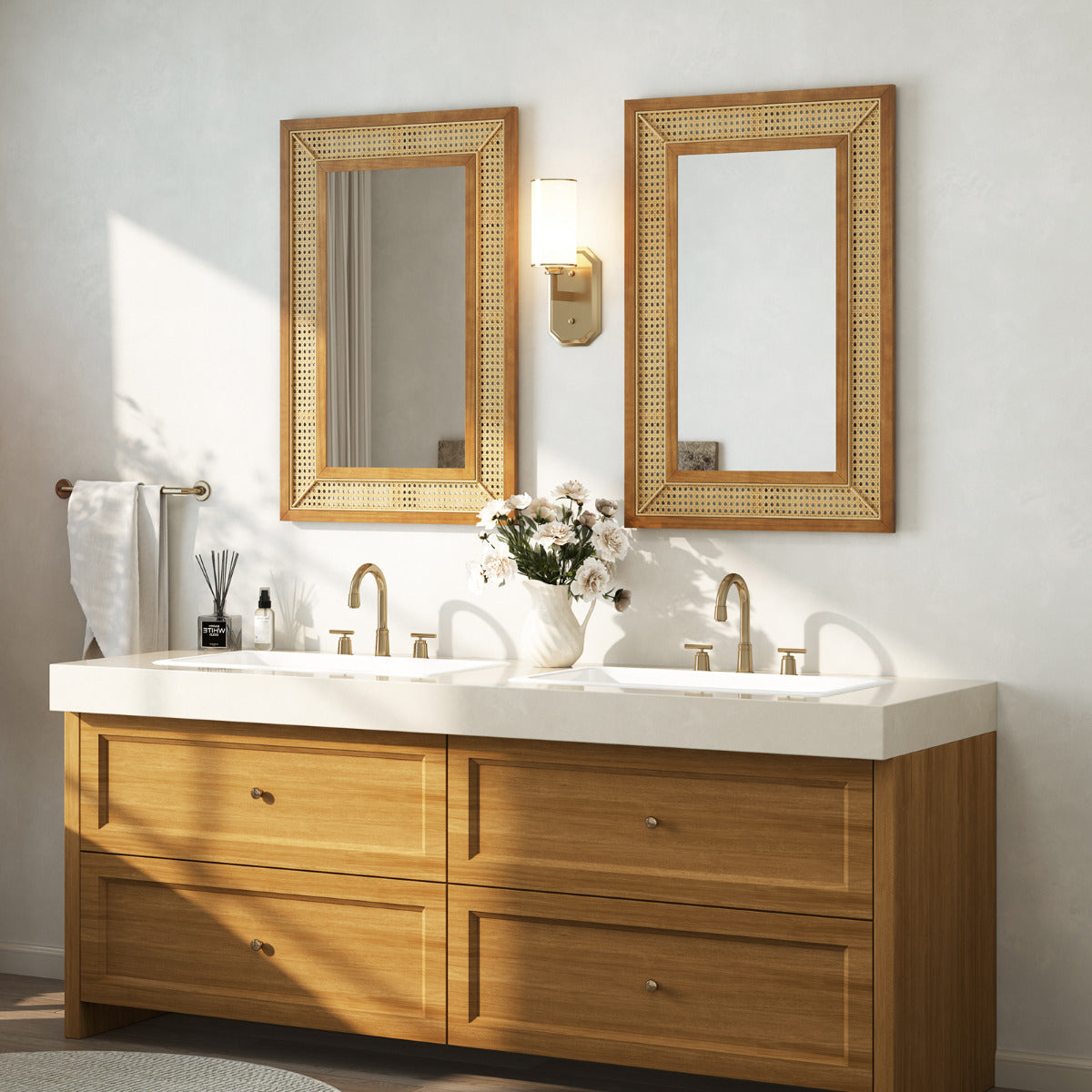 Espelho de Parede Decorativo de Ratan – 90 x 60 cm – Madeira