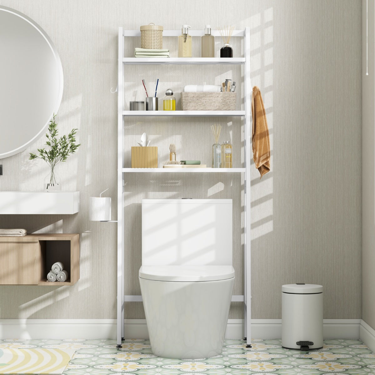Estante de Casa de Banho – 3 Níveis – Branco – Metal