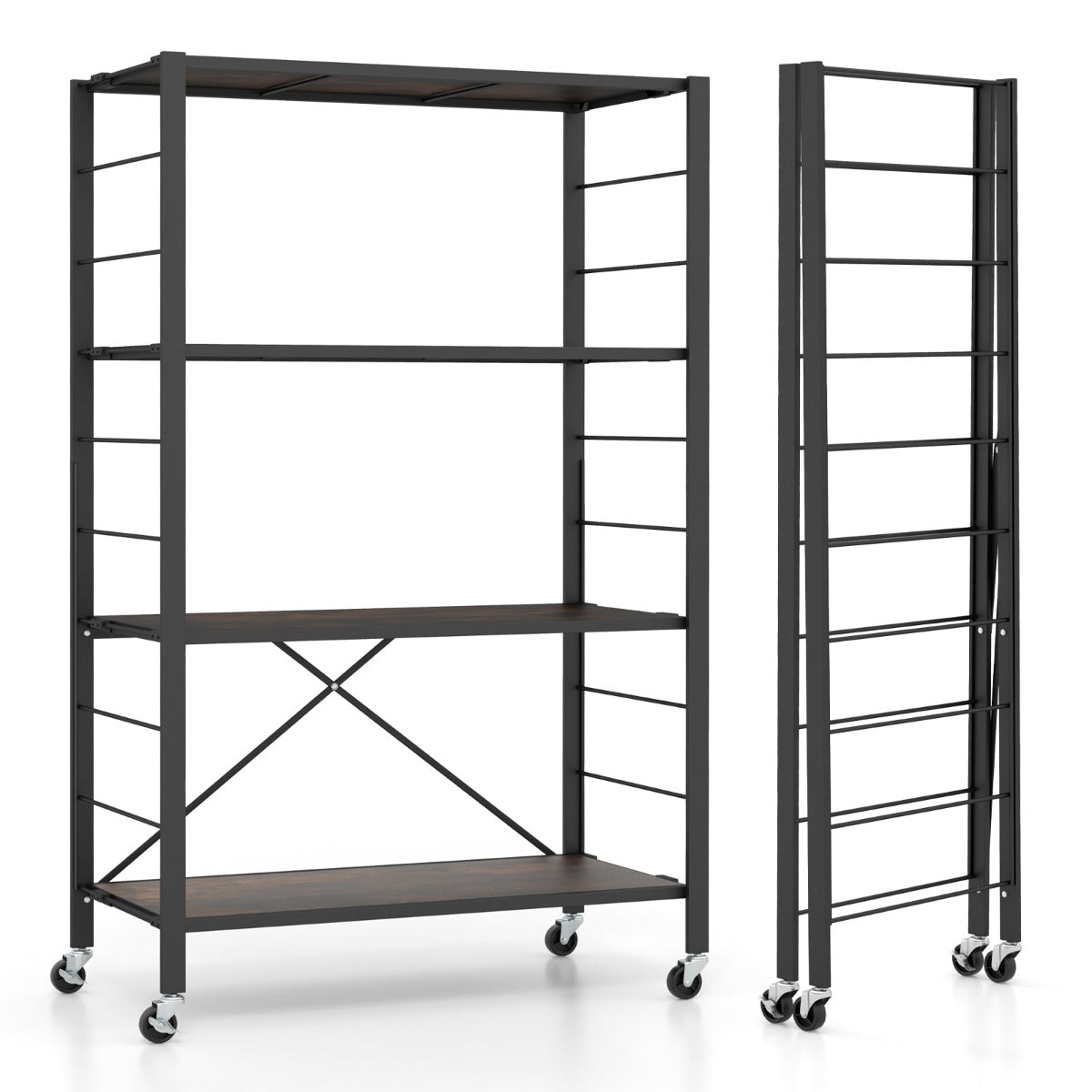 Estante de Armazenamento Metálica Dobrável – 76 x 36 x 122 cm – Preto