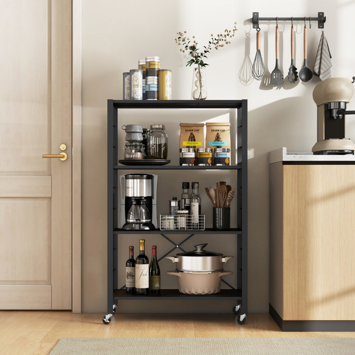 Estante de Armazenamento Metálica Dobrável – 76 x 36 x 122 cm – Preto