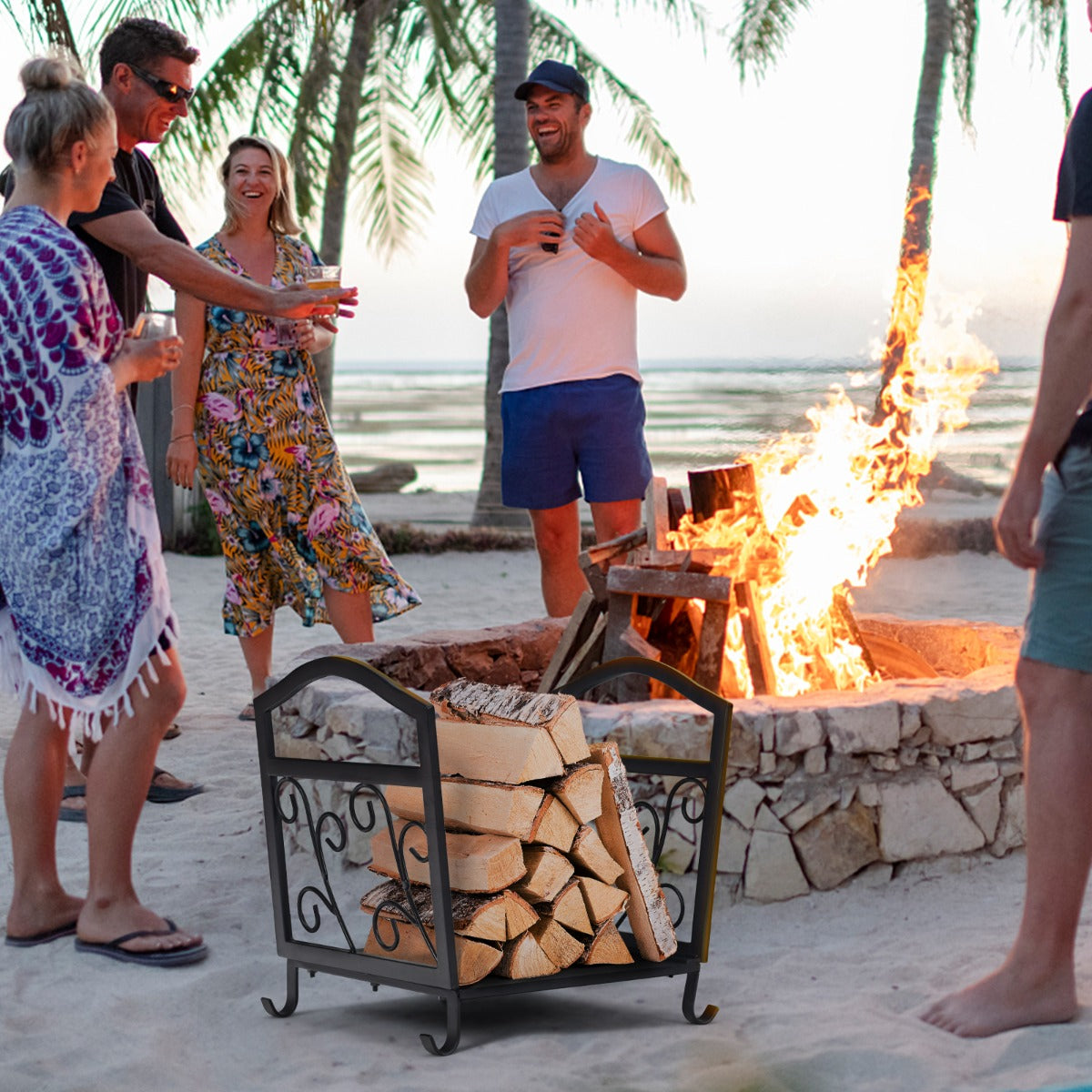 Suporte para Lenha Suporte Compacto de Metal com Pés Elevados - Design Elegante para Lareira 43 x 32,5 x 40 cm