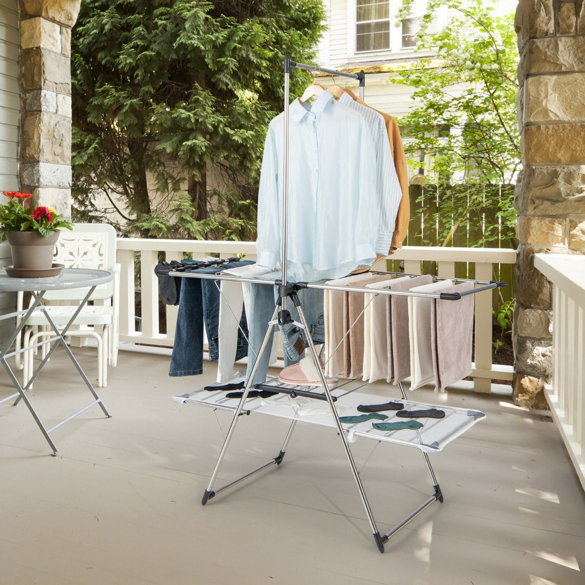 Estante de Secagem de Roupa – 2 Níveis – Aço Inoxidável